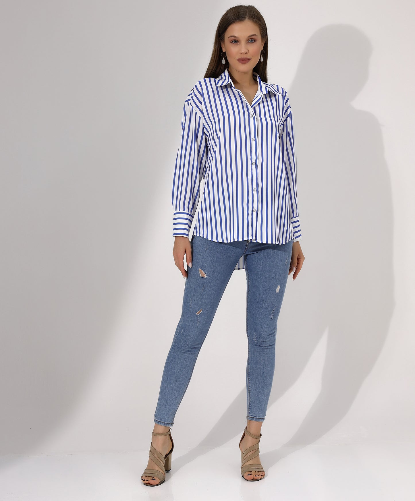 Classic Blue and White Striped Button-Down Shirt - Stayele Store 38