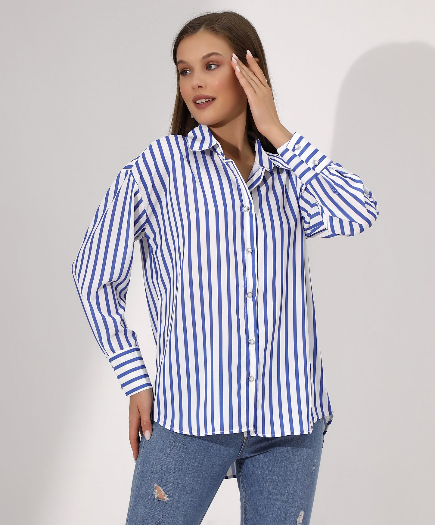 Classic Blue and White Striped Button-Down Shirt - Stayele Store 38