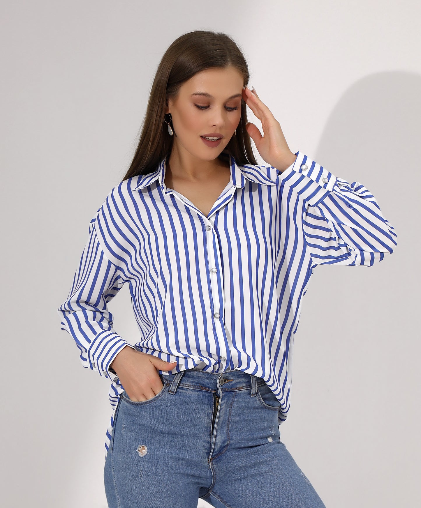 Classic Blue and White Striped Button-Down Shirt - Stayele Store 38