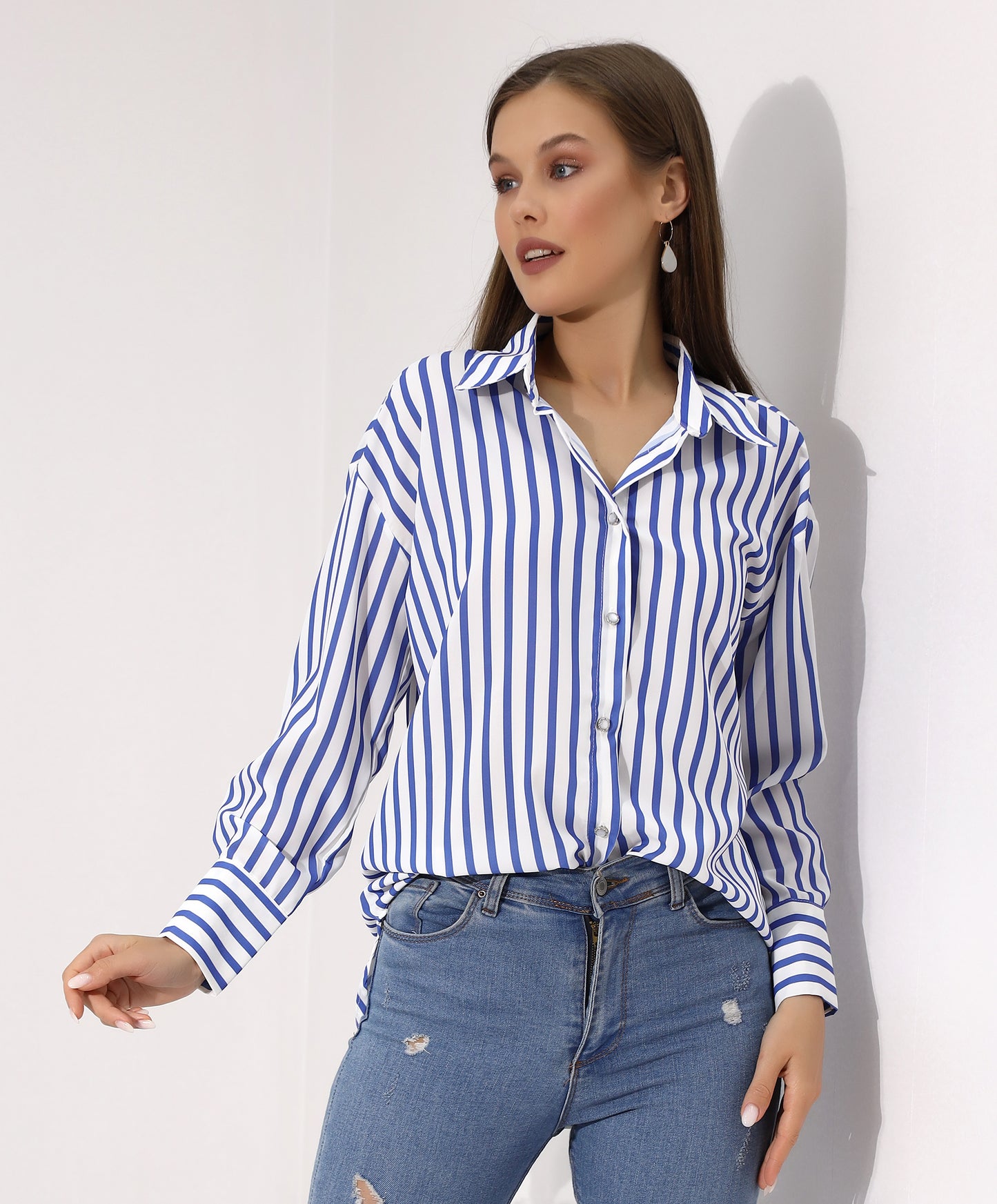 Classic Blue and White Striped Button-Down Shirt - Stayele Store 38
