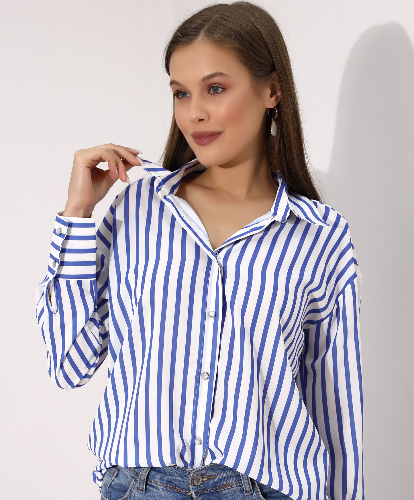 Classic Blue and White Striped Button-Down Shirt - Stayele Store 38
