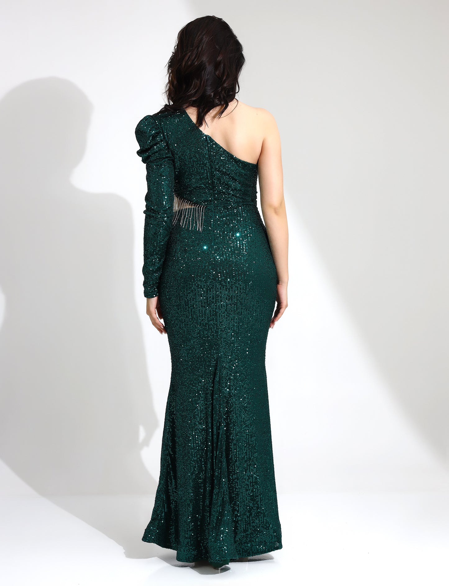 Glamorous Green Sequin One-Shoulder Dress