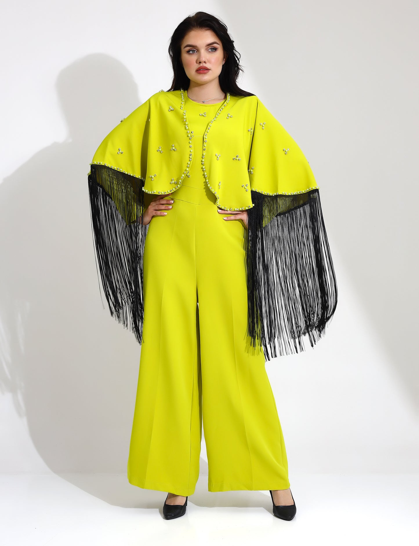 Elegant Fringe Embellished Jumpsuit with Cape