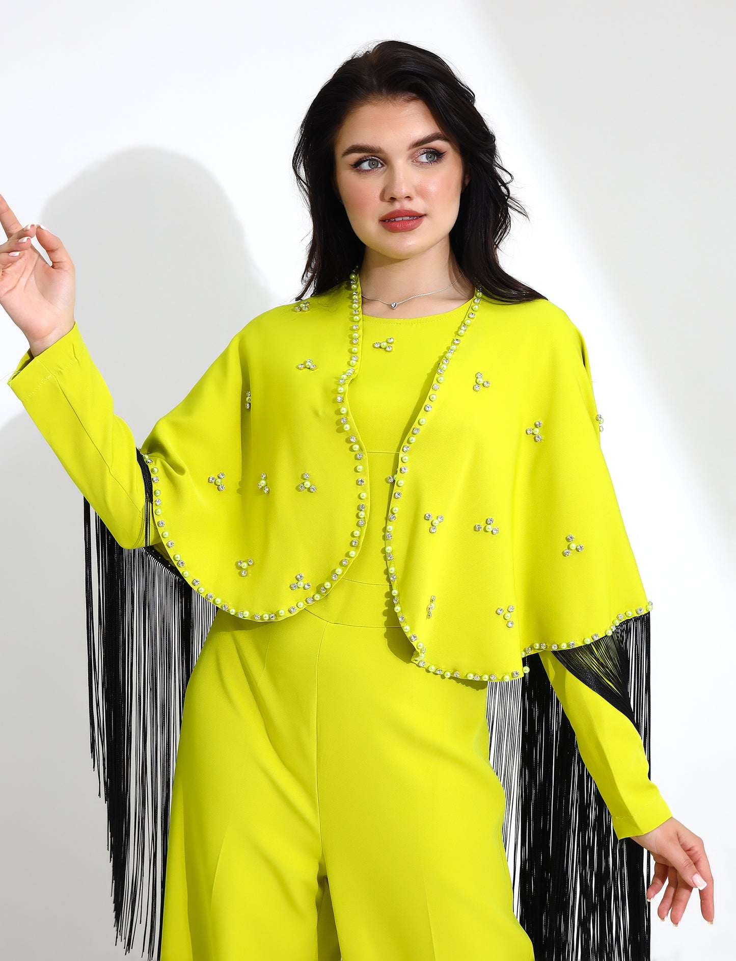 Elegant Fringe Embellished Jumpsuit with Cape