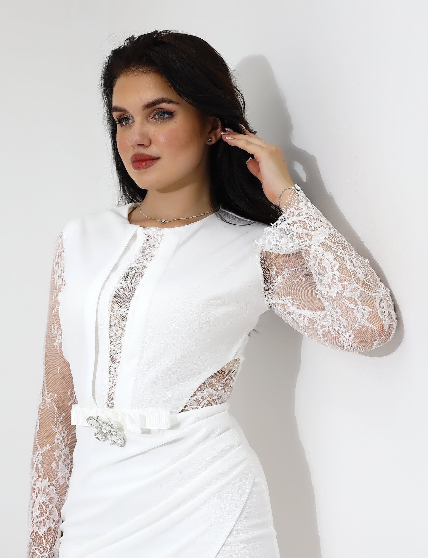 Elegant White Lace Midi Dress