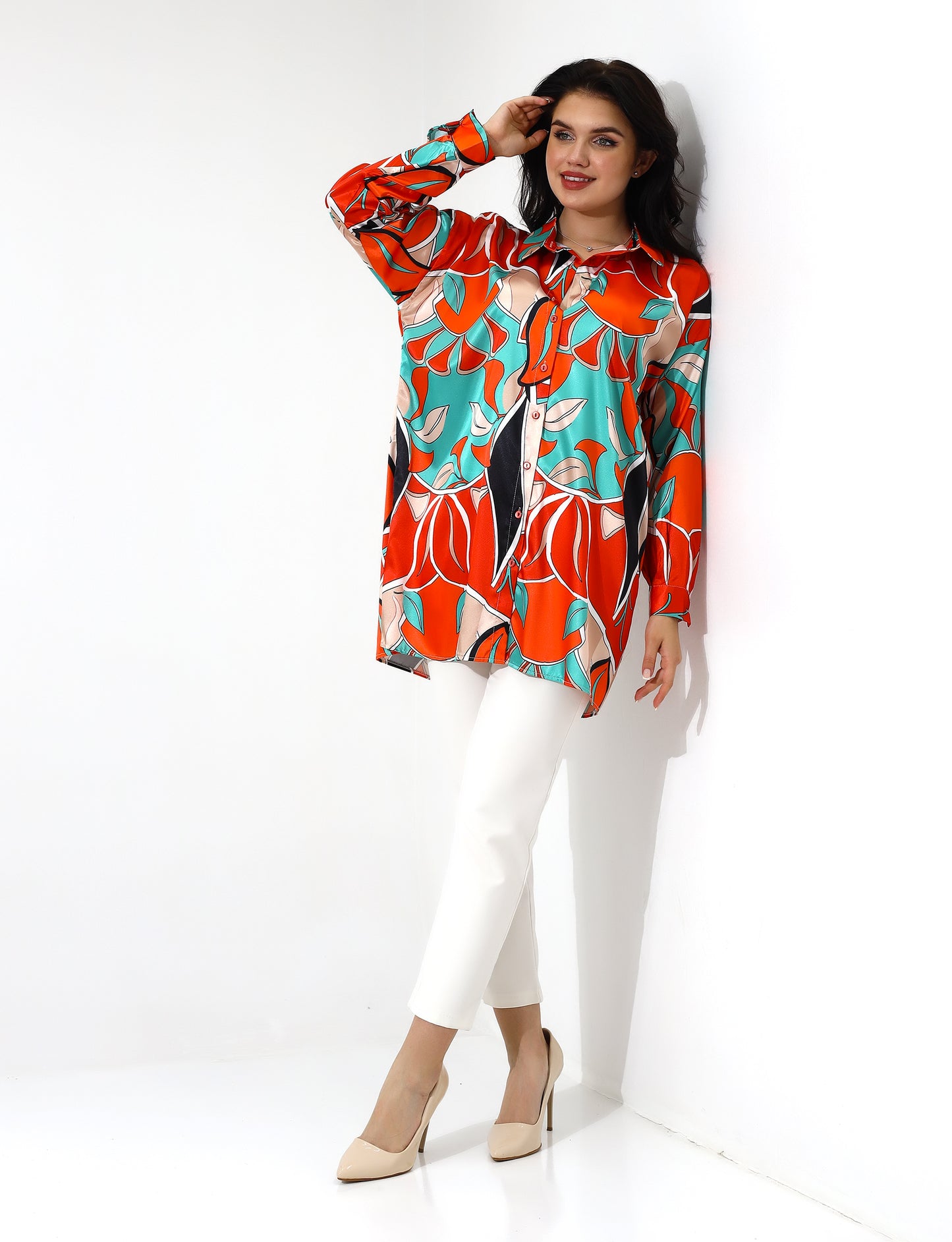 Vibrant Floral Print Long Shirt