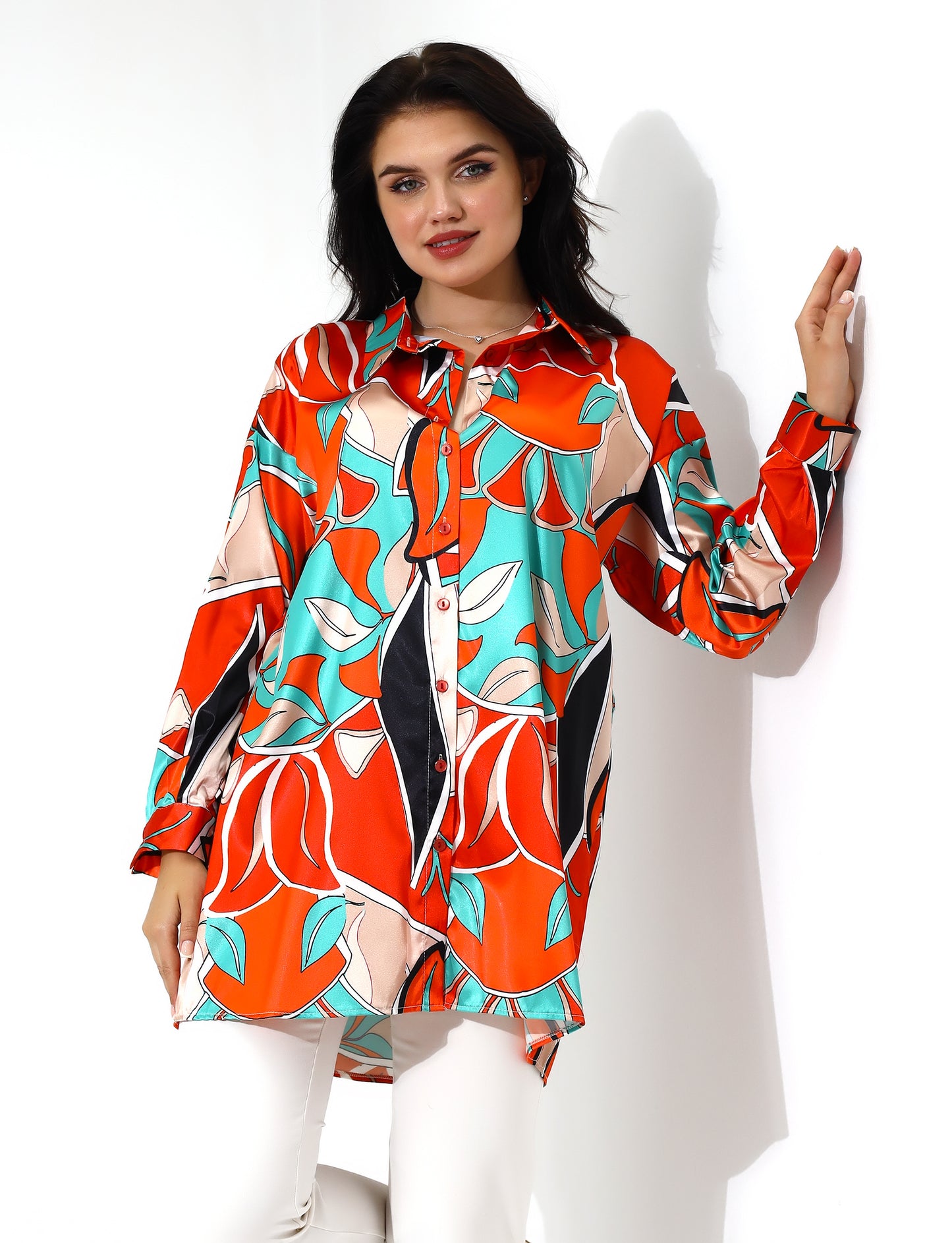 Vibrant Floral Print Long Shirt