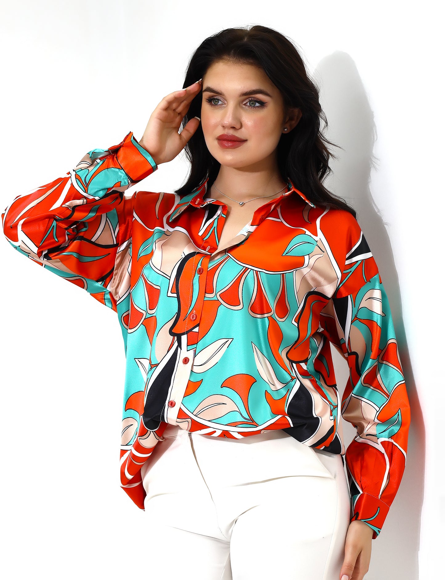 Vibrant Floral Print Long Shirt