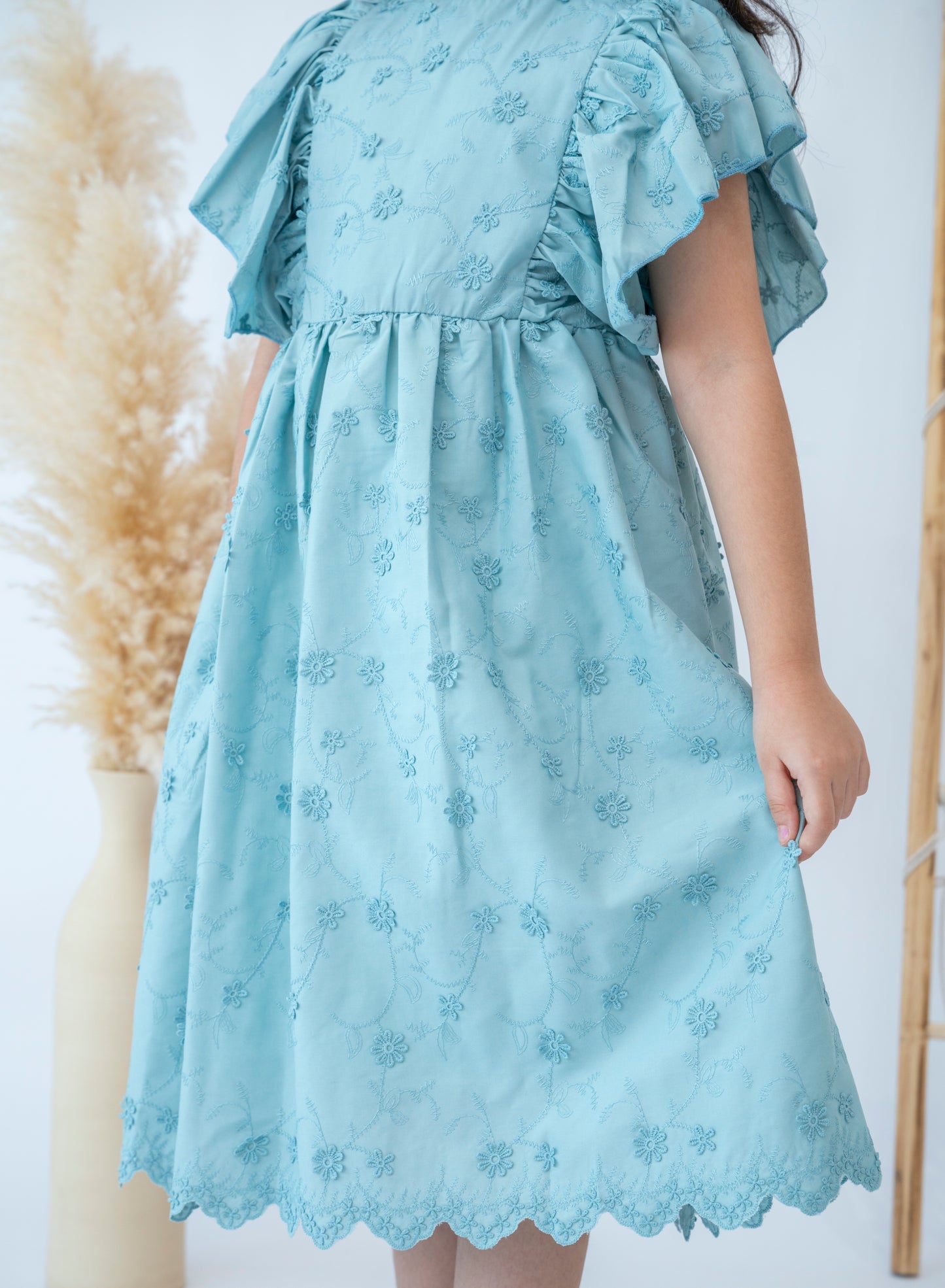 Elegant Blue Floral Girls Dress