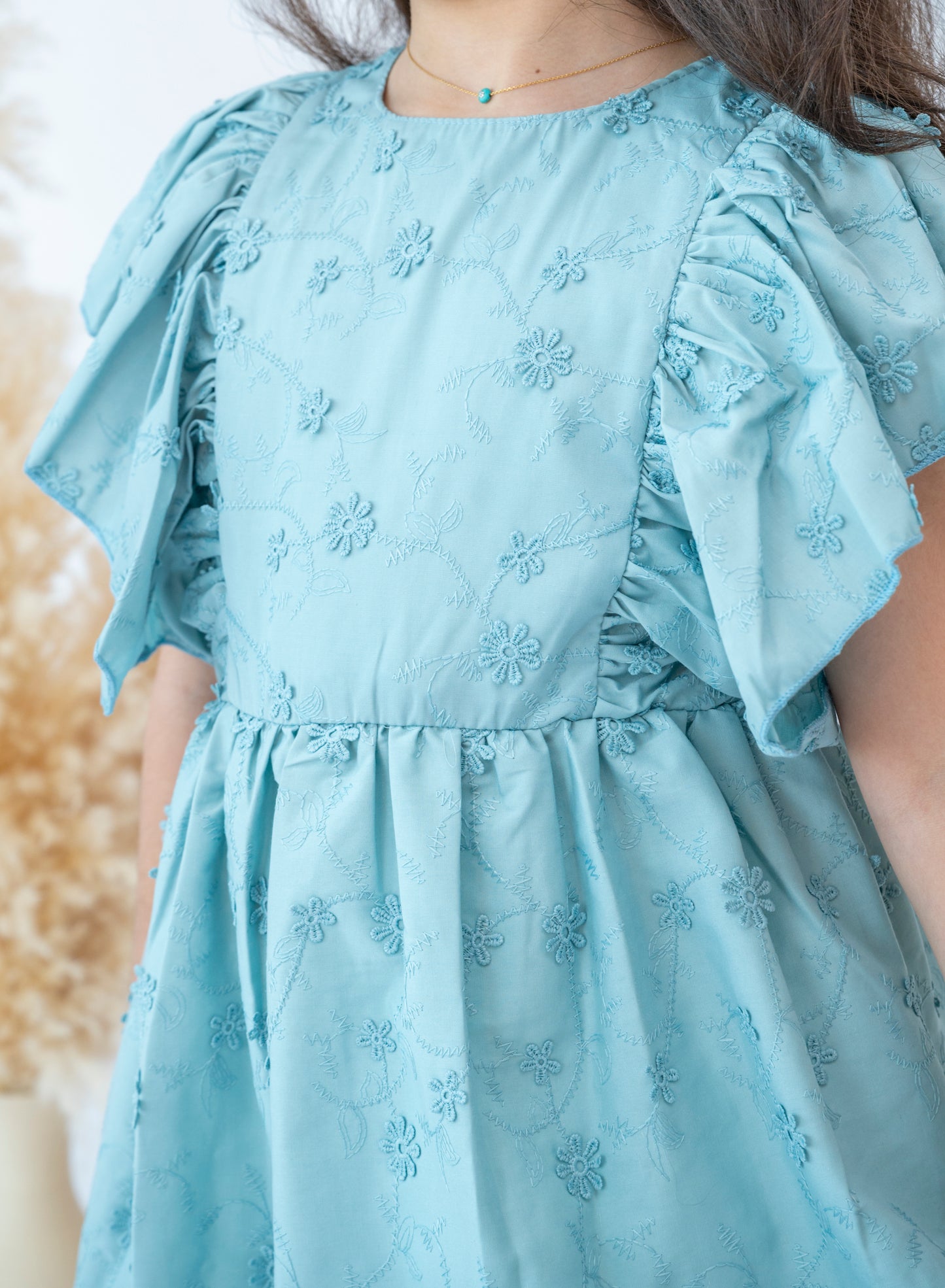 Elegant Blue Floral Girls Dress