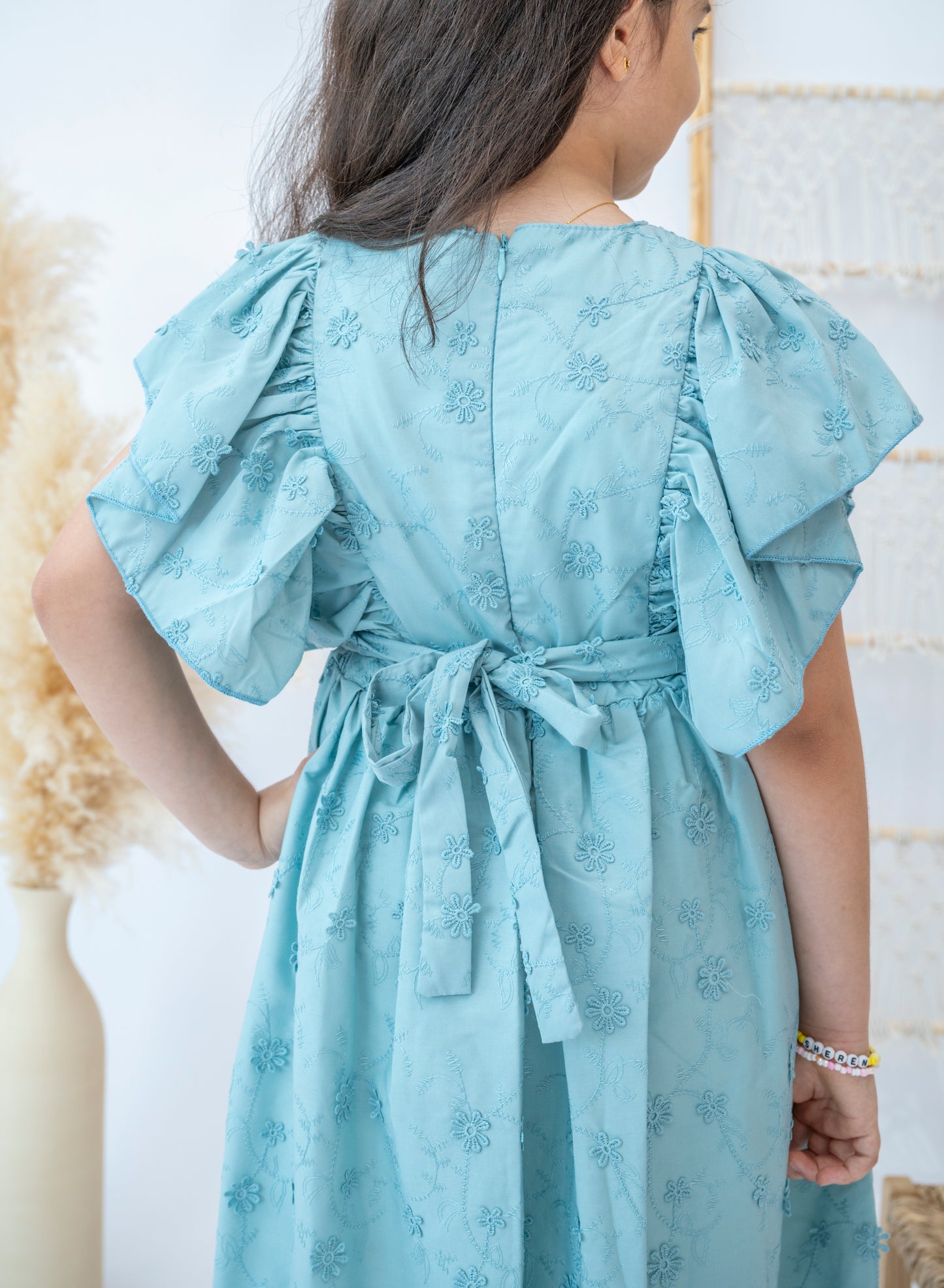 Elegant Blue Floral Girls Dress