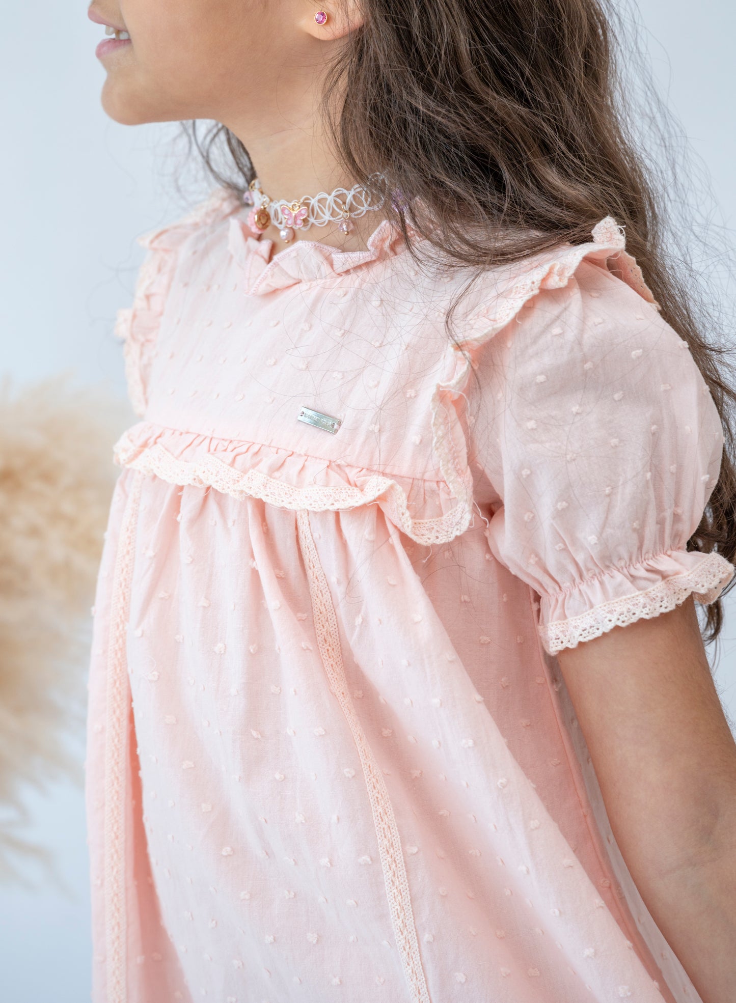 Elegant Pink Polka Dot Ruffle Girls Dress