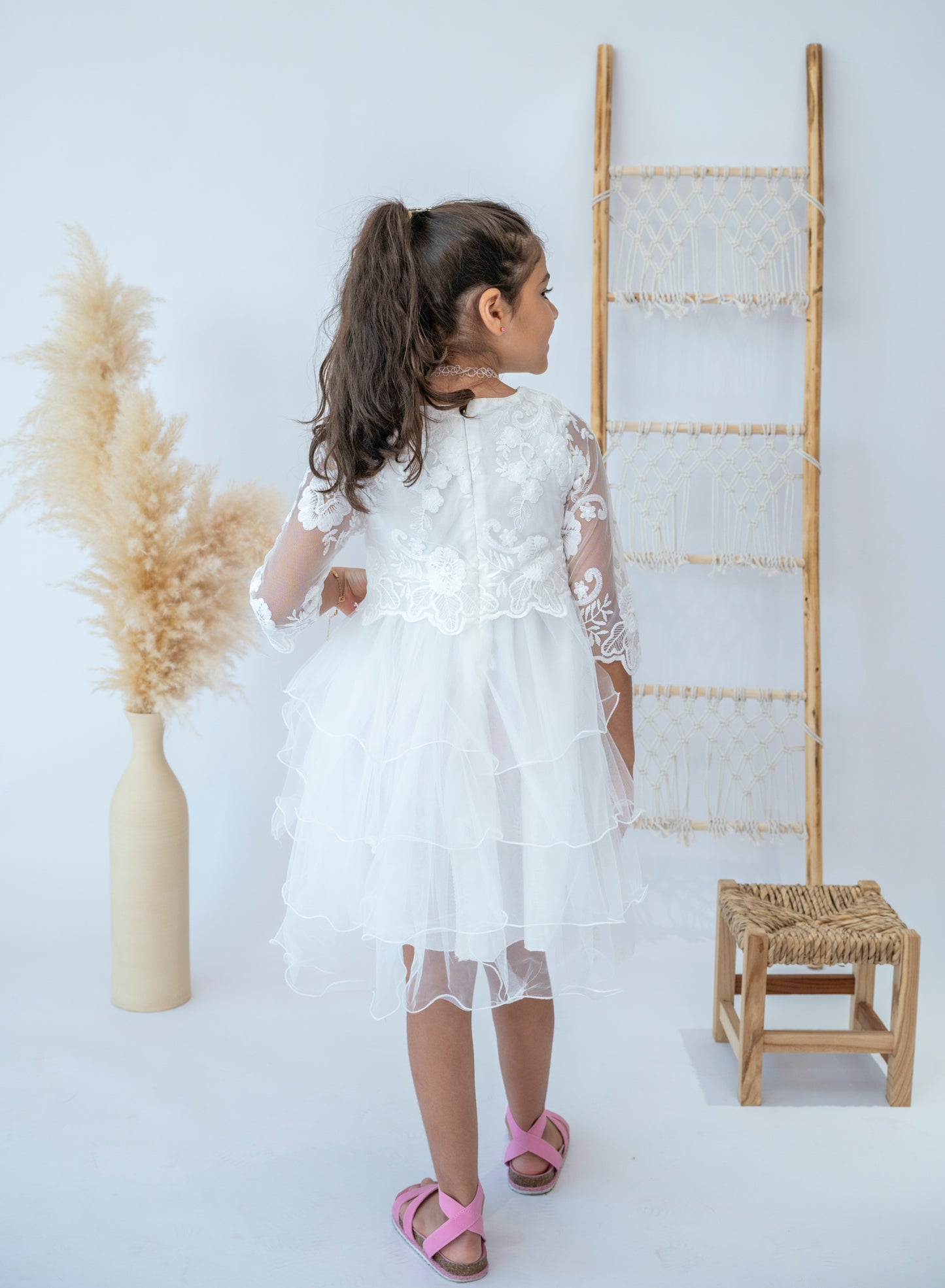 White Floral Lace Girls Dress