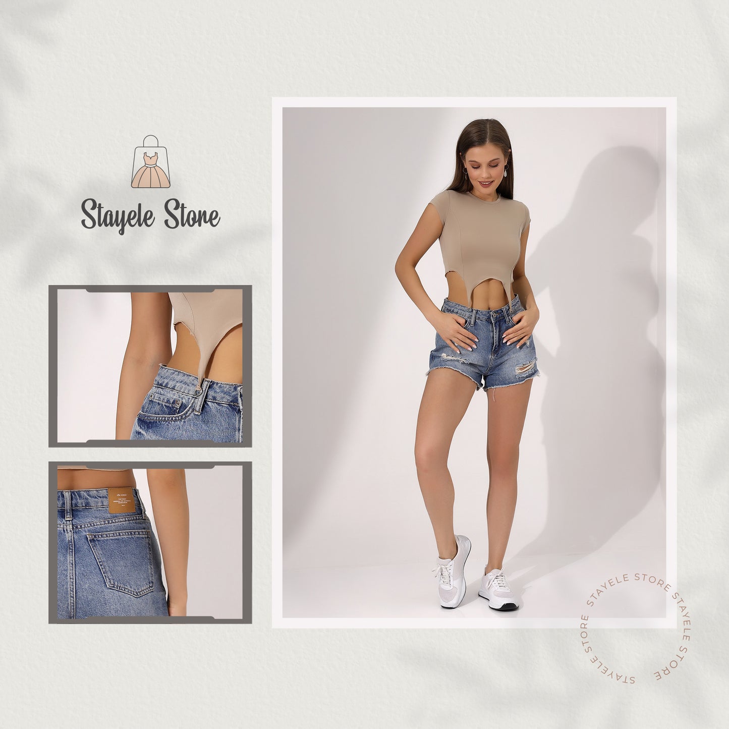 Beige crop top cutout
