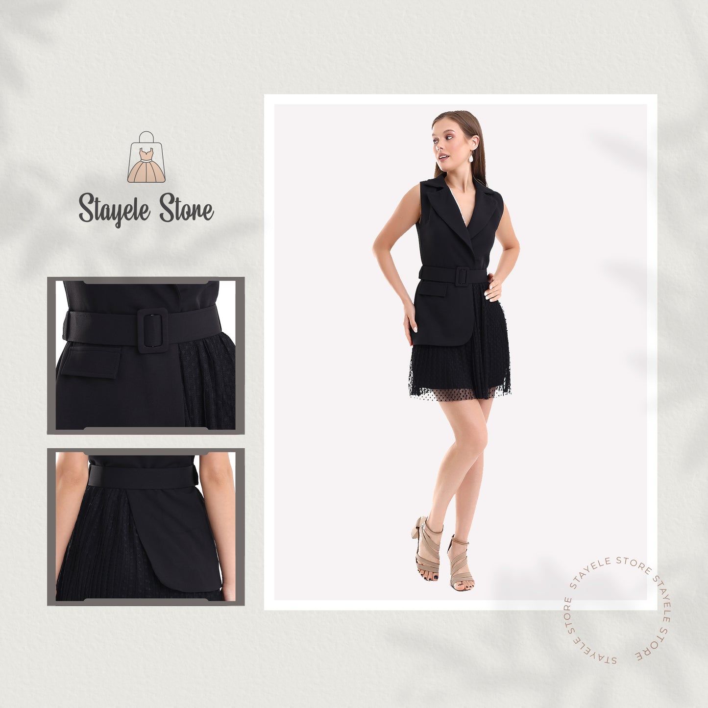 Stylish Sleeveless Blazer Dress with Pleated Skirt