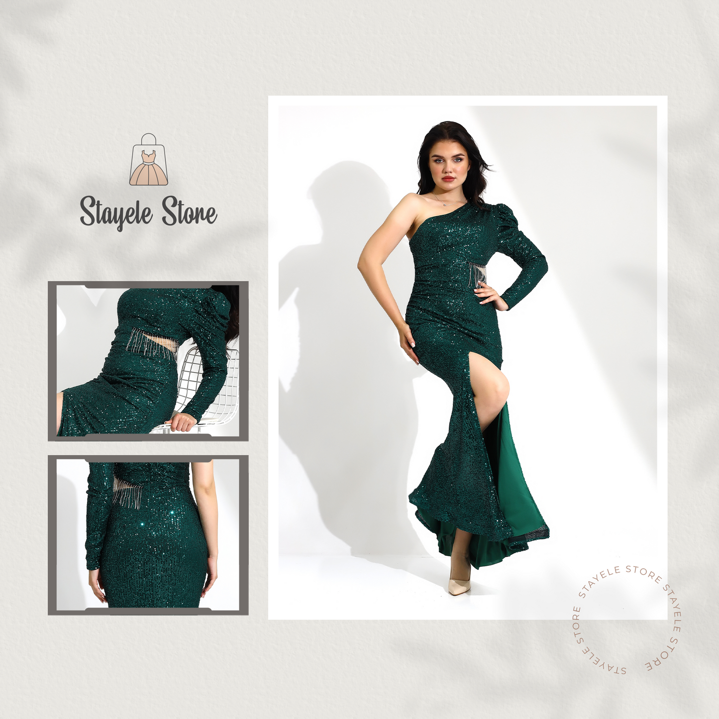 Glamorous Green Sequin One-Shoulder Dress