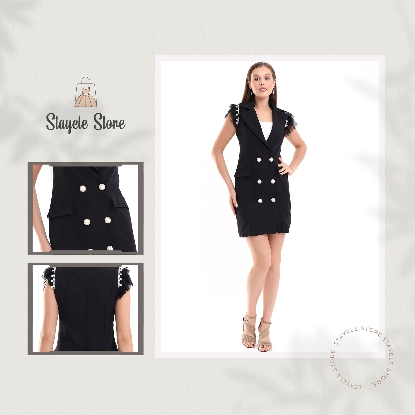 Elegant Black Double-Breasted Blazer Dress