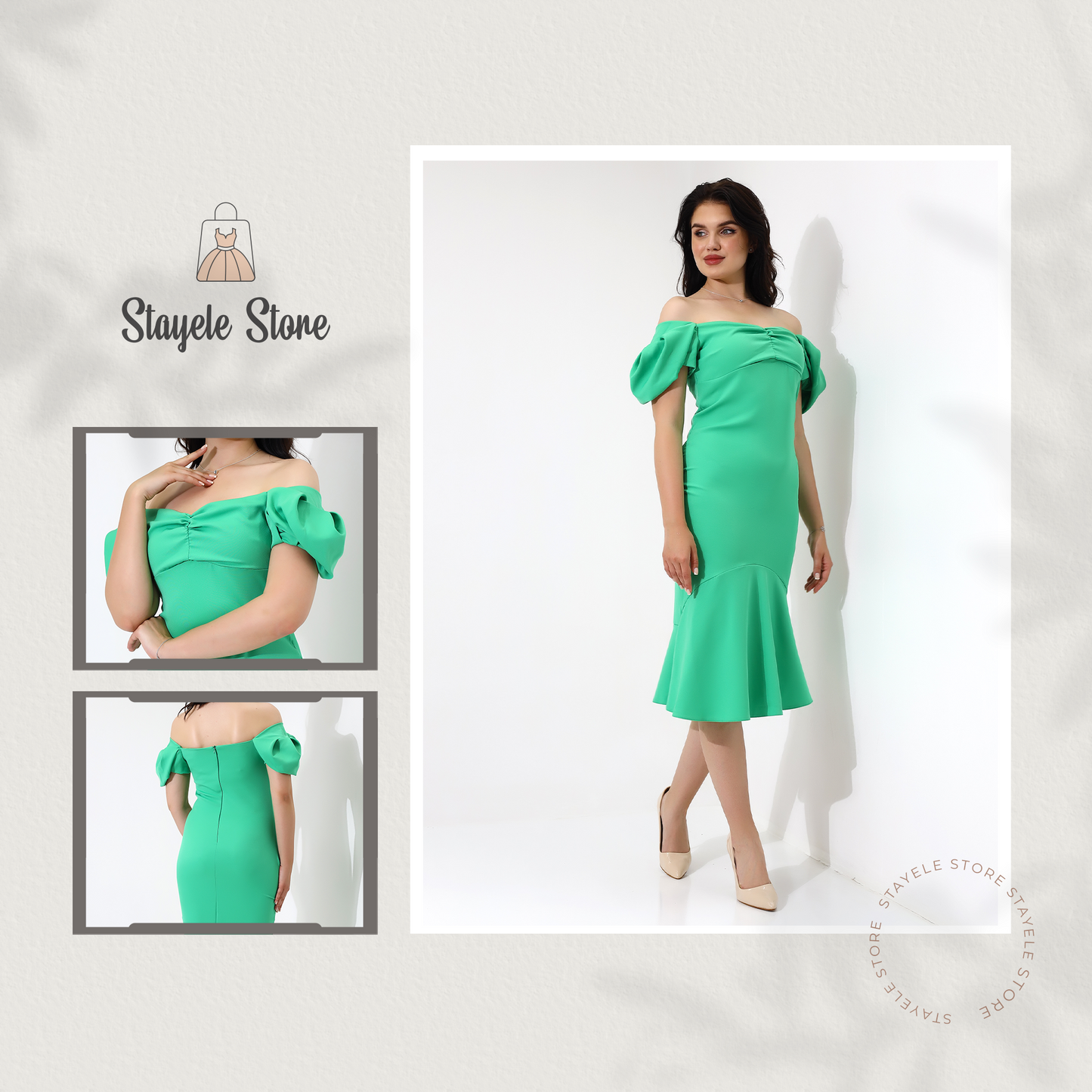 Elegant Off-Shoulder Green Midi Dress