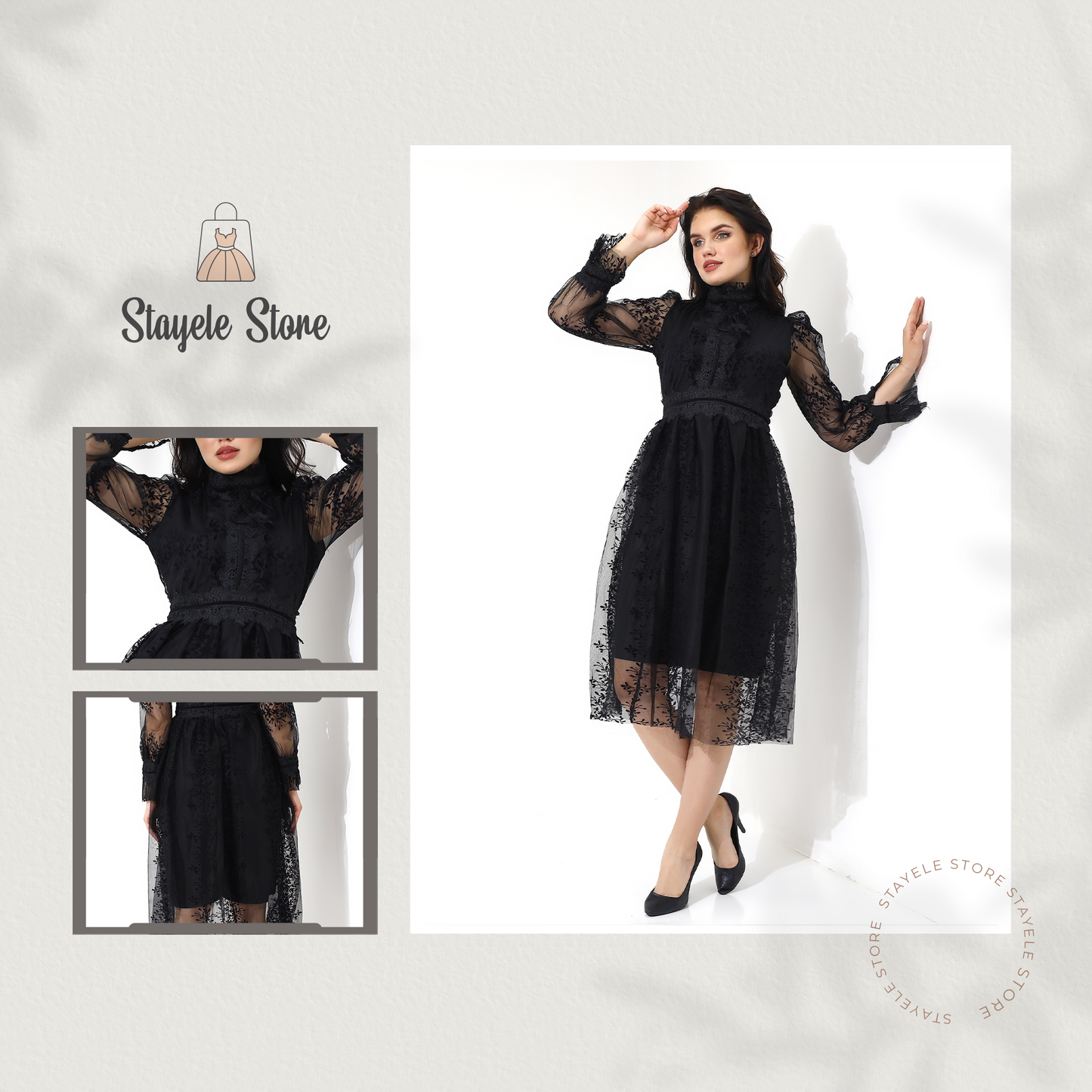 Elegant Black Lace Midi Dress