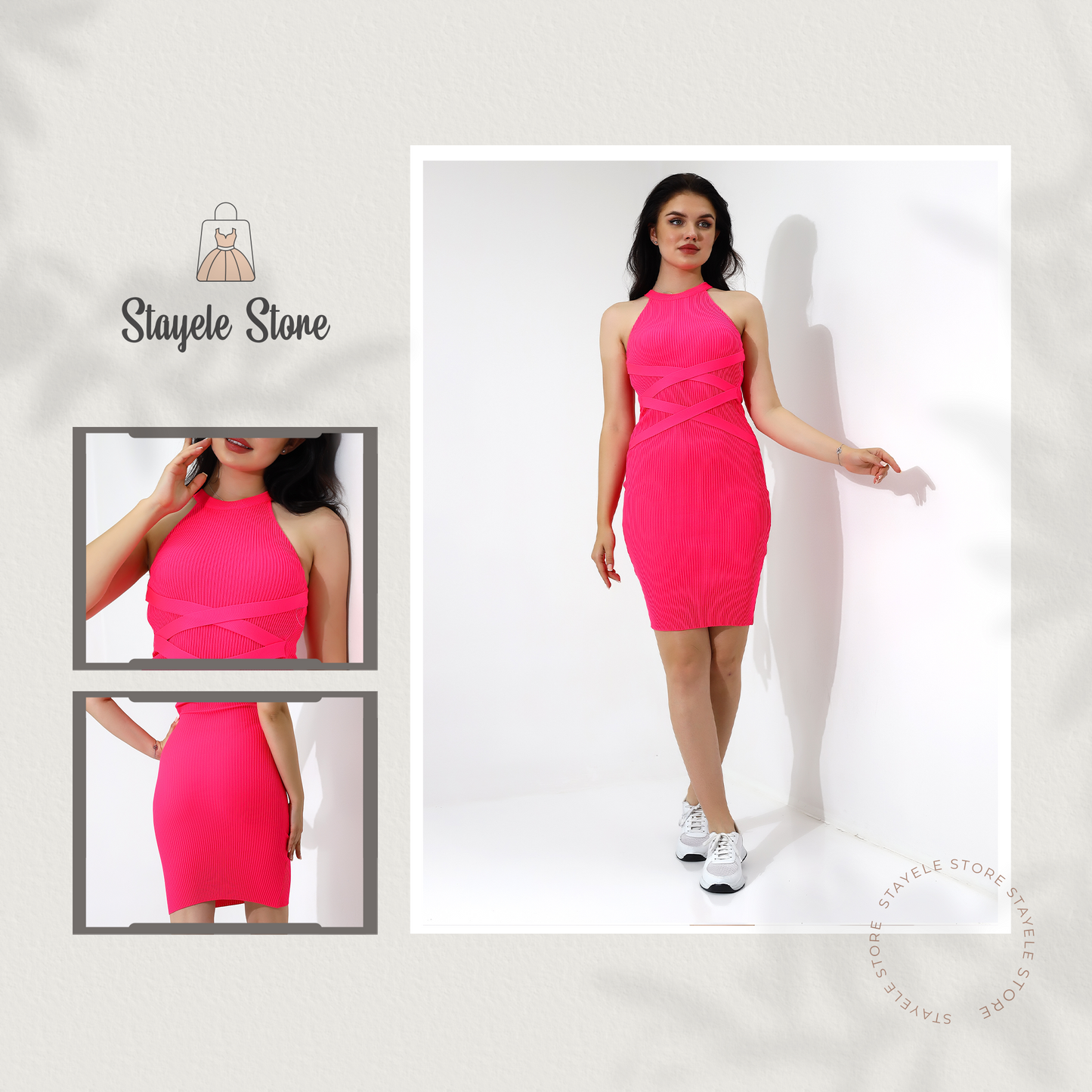 Chic Pink Ribbed Bodycon Dress
