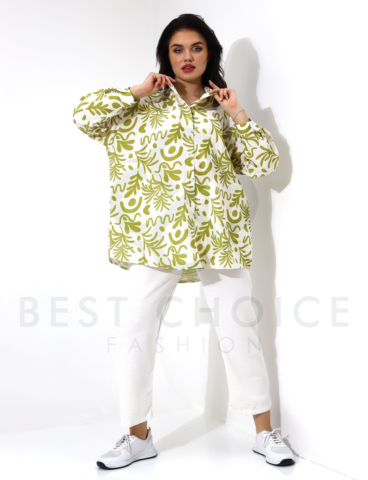 Green Plaid Long Sleeve Shirt with White Pants Set - Stayele Store S