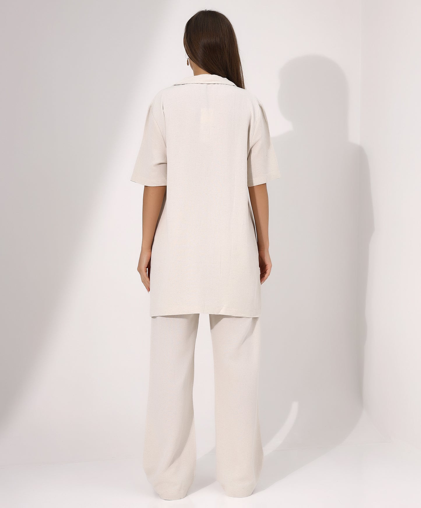 Casual Beige Button-Down Two-Piece Set