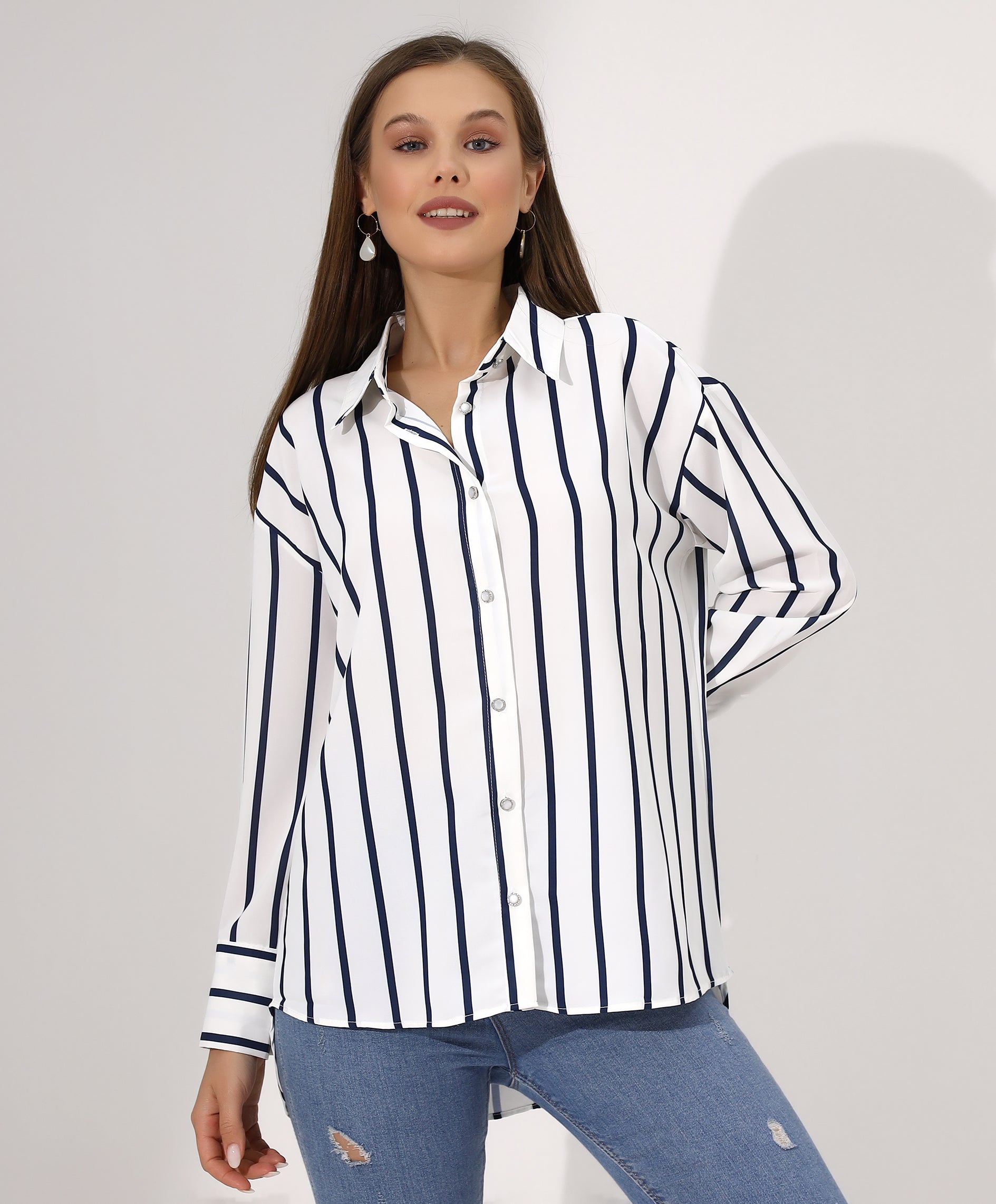 Stylish Striped Button-Down Shirt - Stayele Store 38