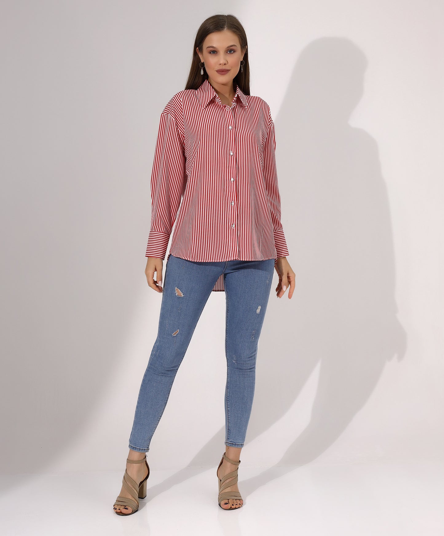 Red Striped Button-Down Shirt