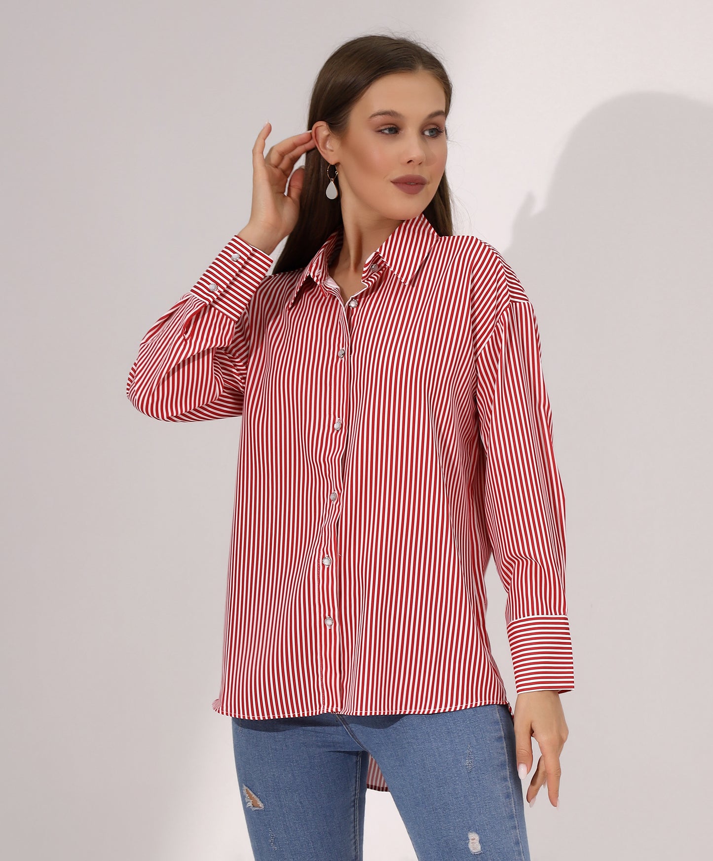 Red Striped Button-Down Shirt