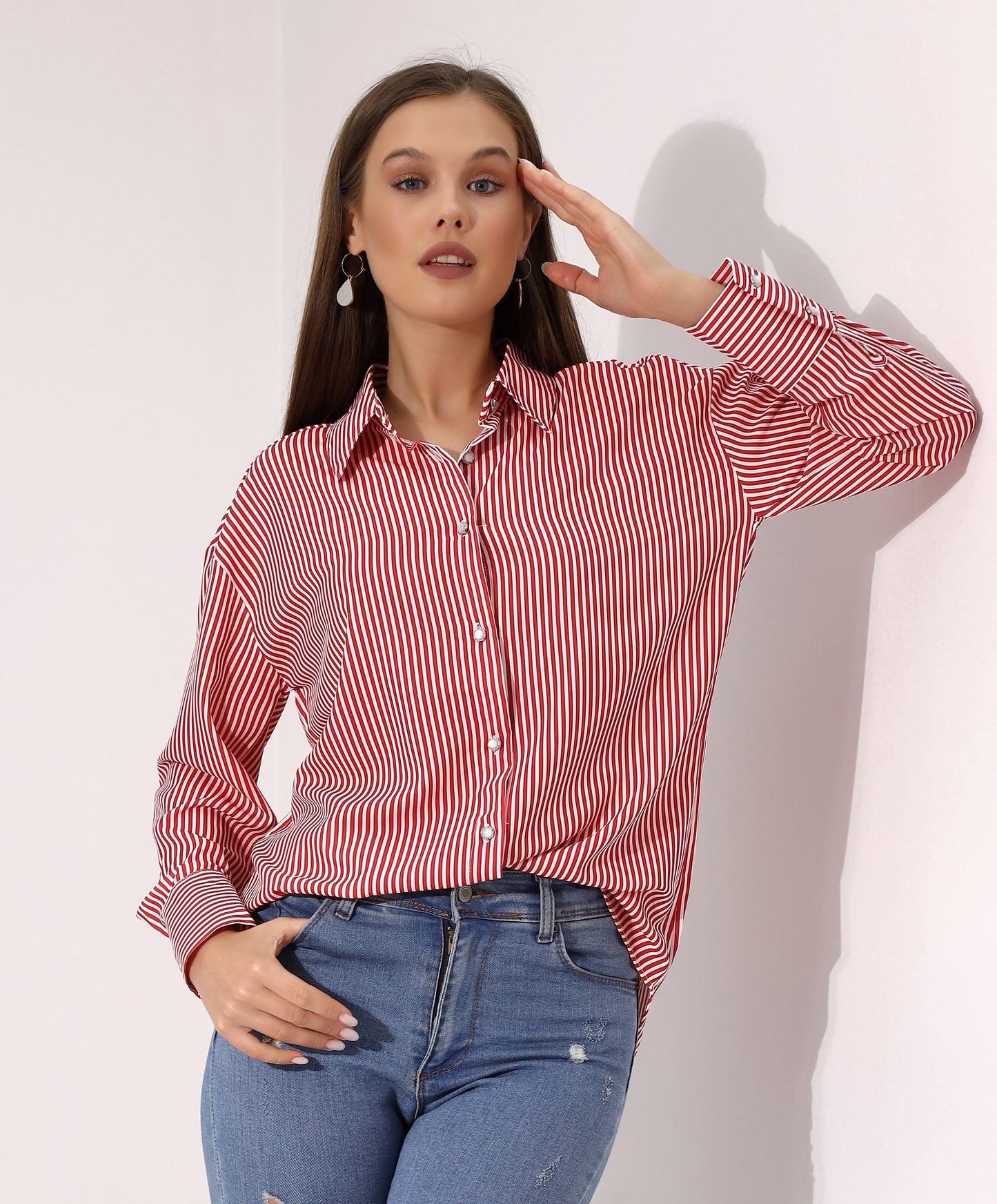 Red Striped Button-Down Shirt