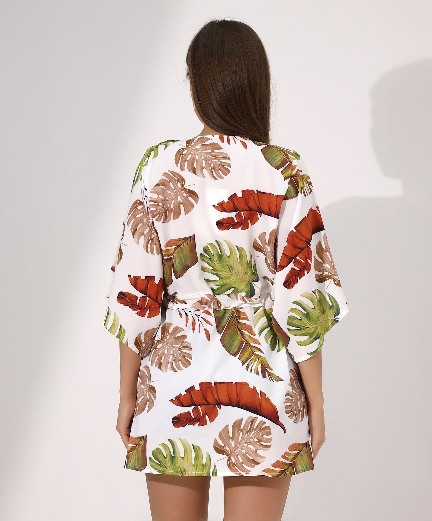 Tropical Print Drawstring Waist Dress