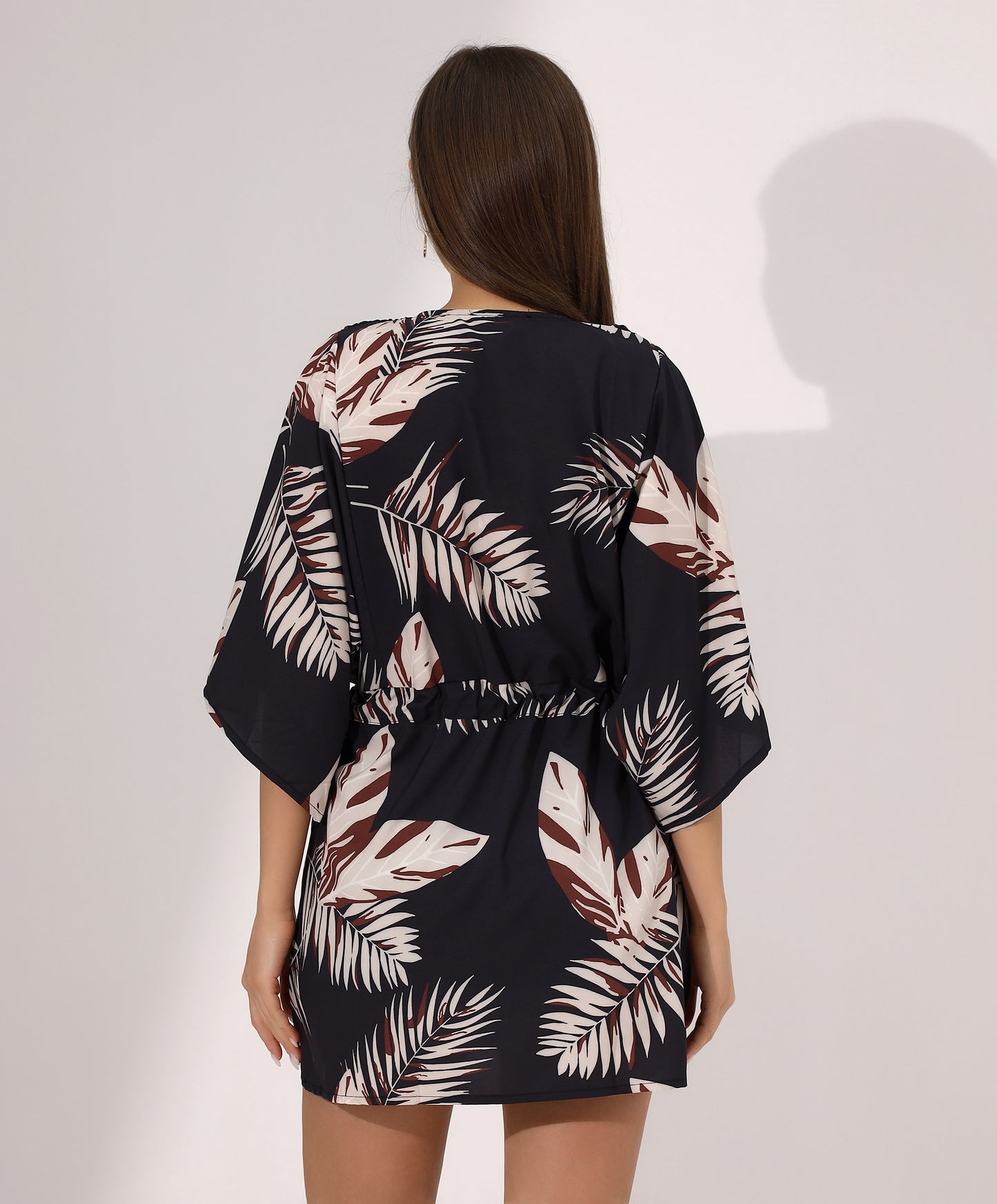 Tropical Print Drawstring Mini Dress