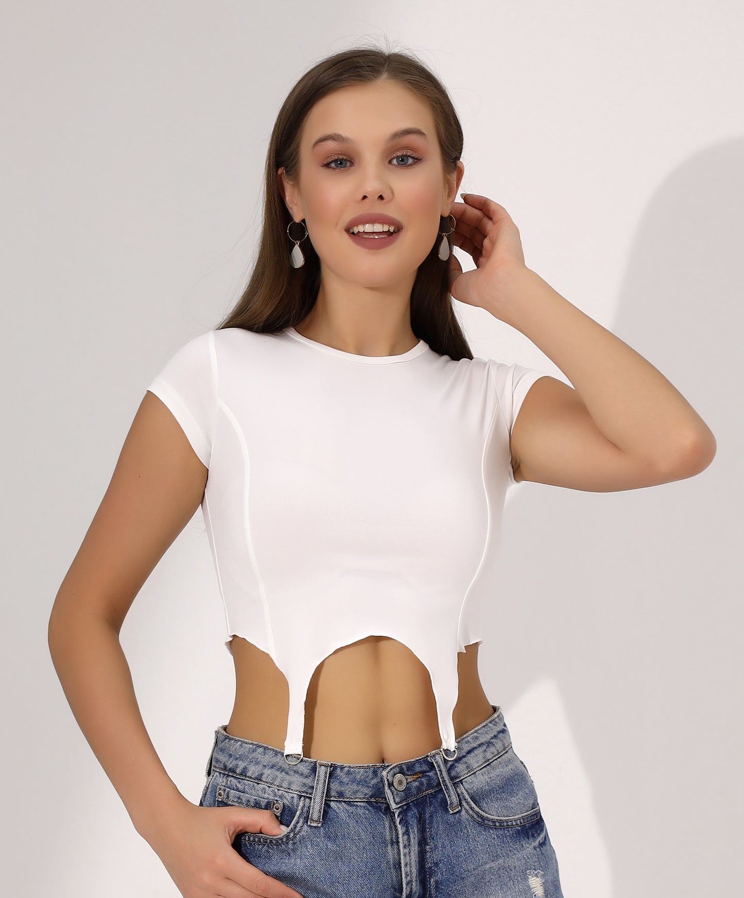 White Cutout Crop Top with Raw Hem