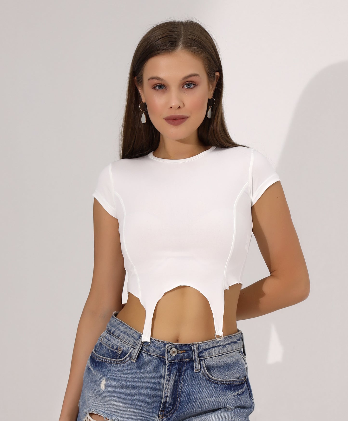 White Cutout Crop Top with Raw Hem