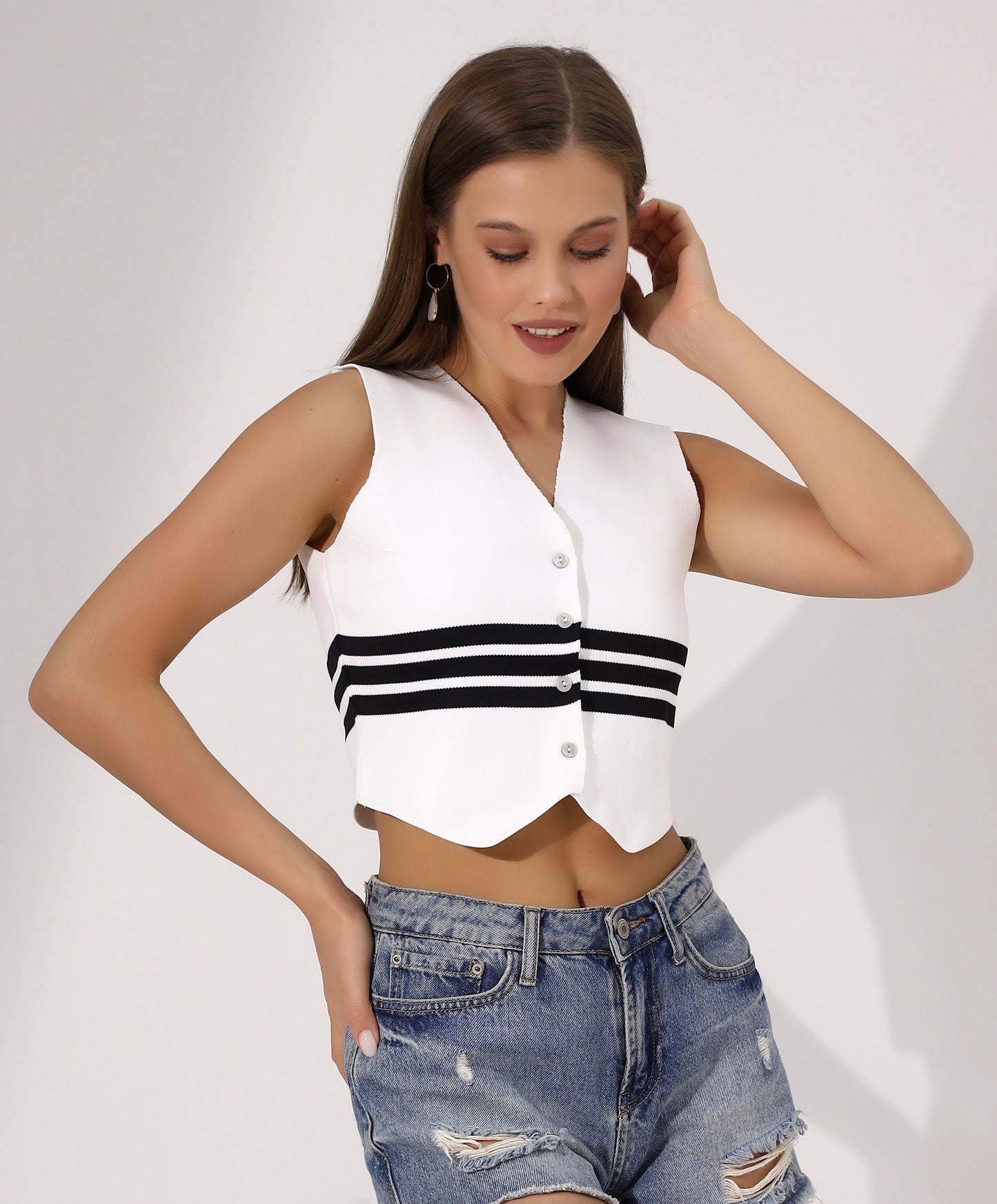 Striped Sleeveless Crop Top