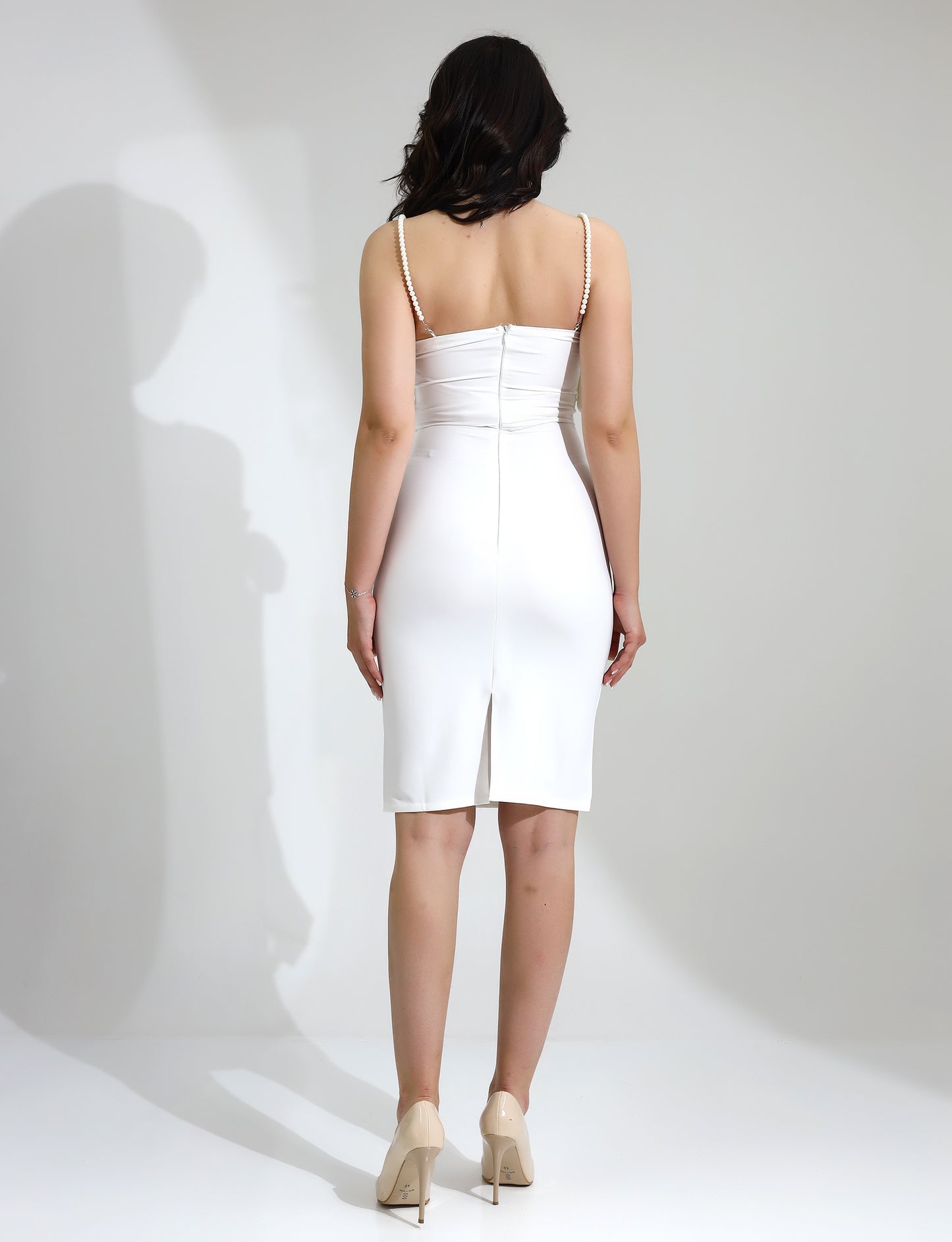 White Midi Dress with Bow Strap Details - Stayele Store S
