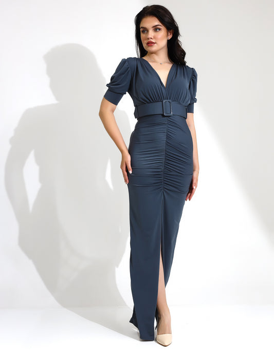 Elegant Ruched V-Neck Maxi Dress