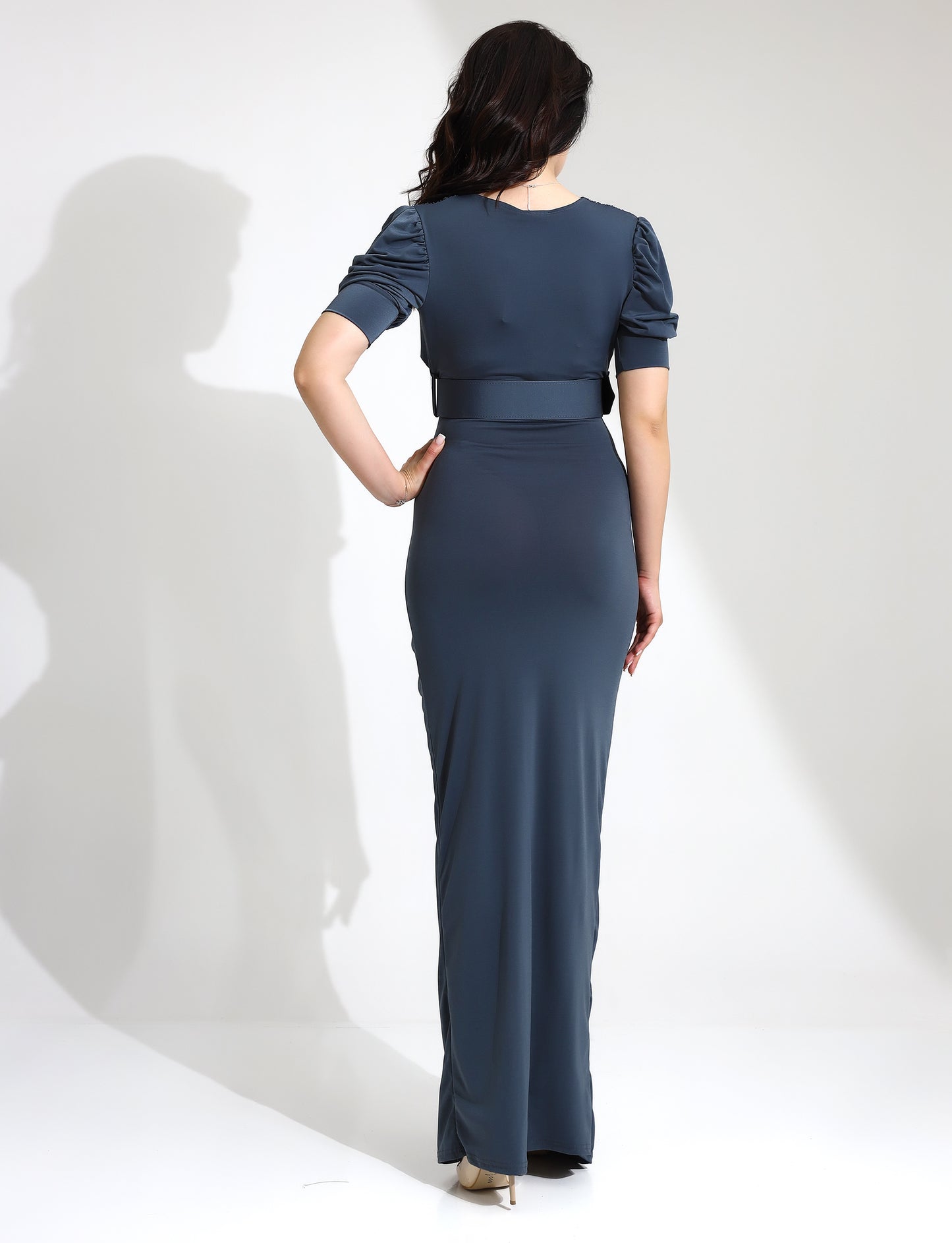 Elegant Ruched V-Neck Maxi Dress