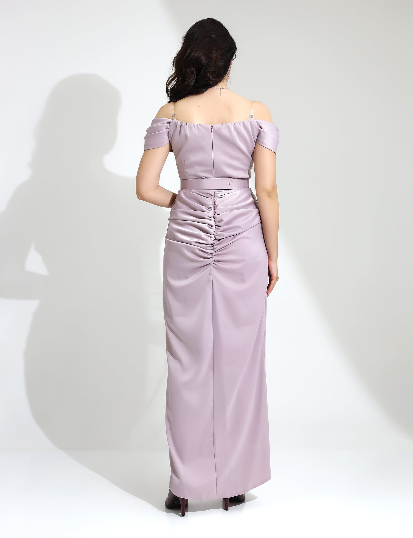 Elegant Off-Shoulder Evening Gown with Embellished Neckline