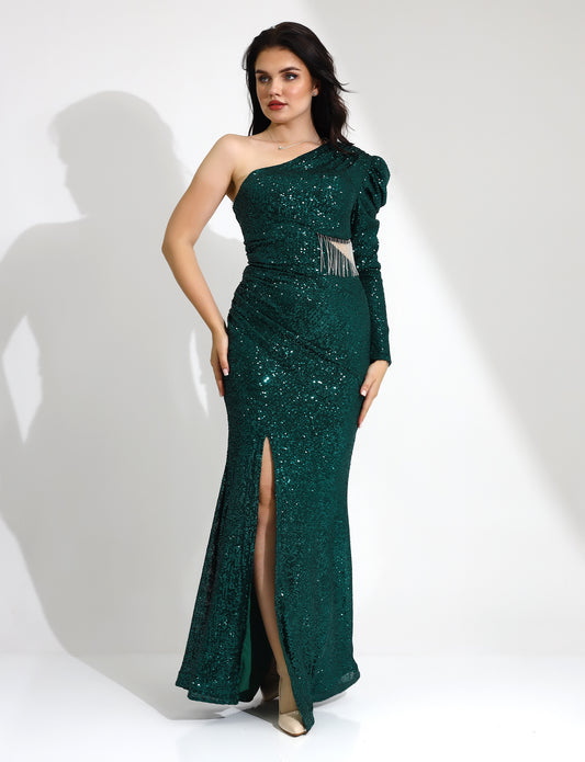 Glamorous Green Sequin One-Shoulder Dress