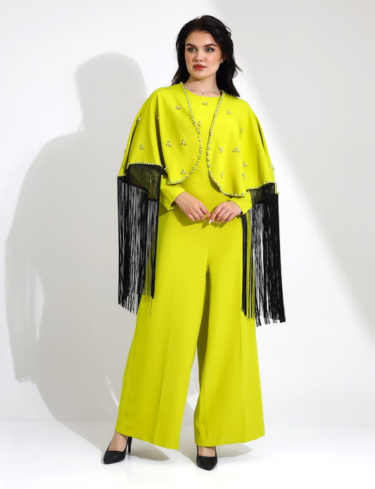 Elegant Fringe Embellished Jumpsuit with Cape