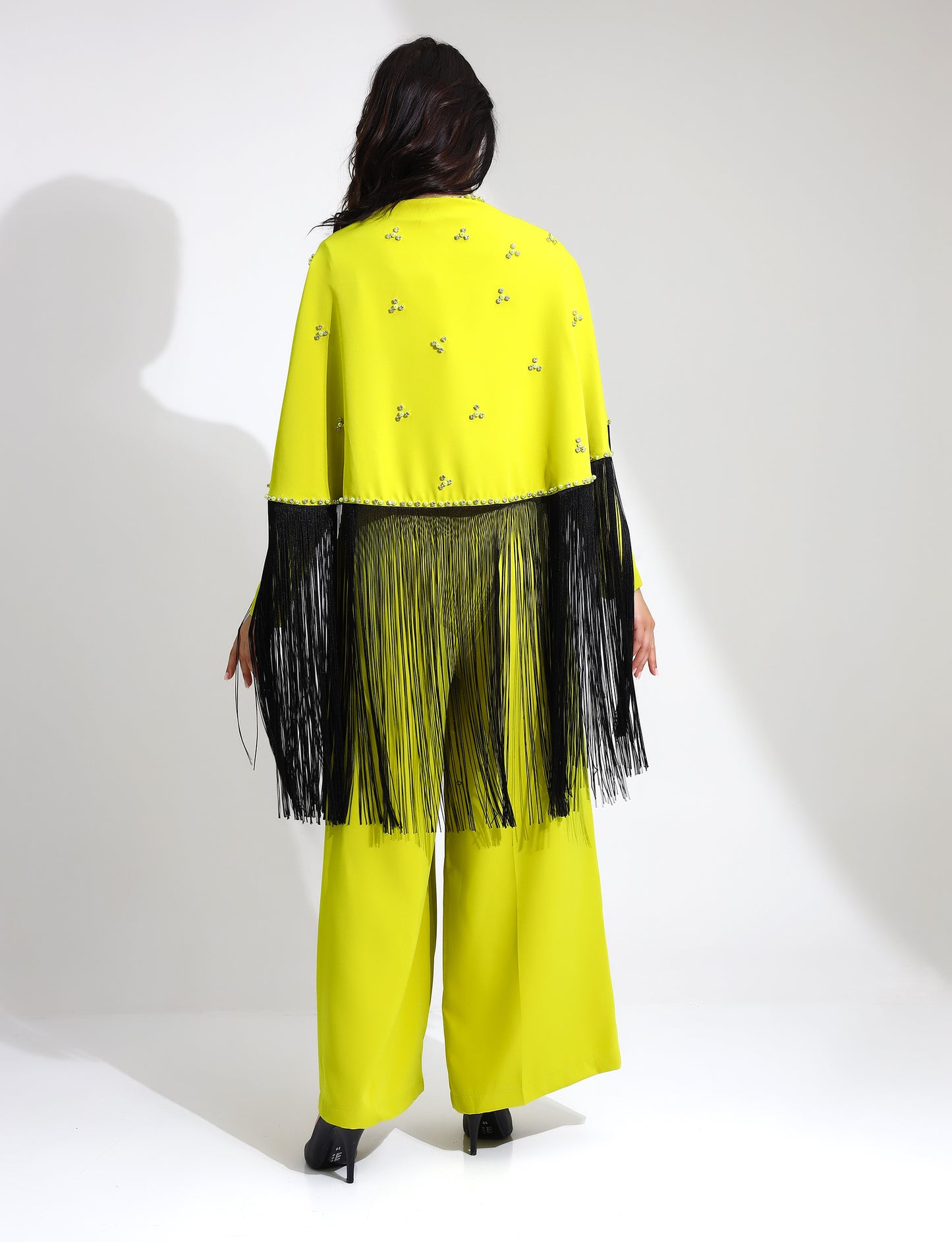 Elegant Fringe Embellished Jumpsuit with Cape