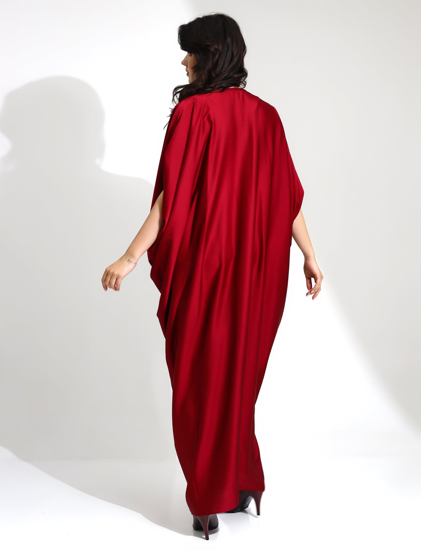 Elegant Burgundy Kaftan Dress with Embellished Detail