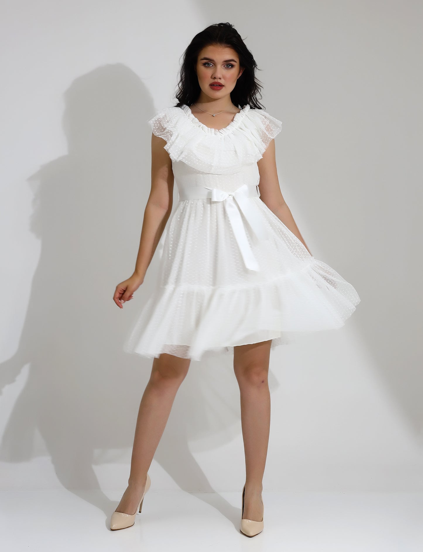 Elegant White Ruffle Midi Dress