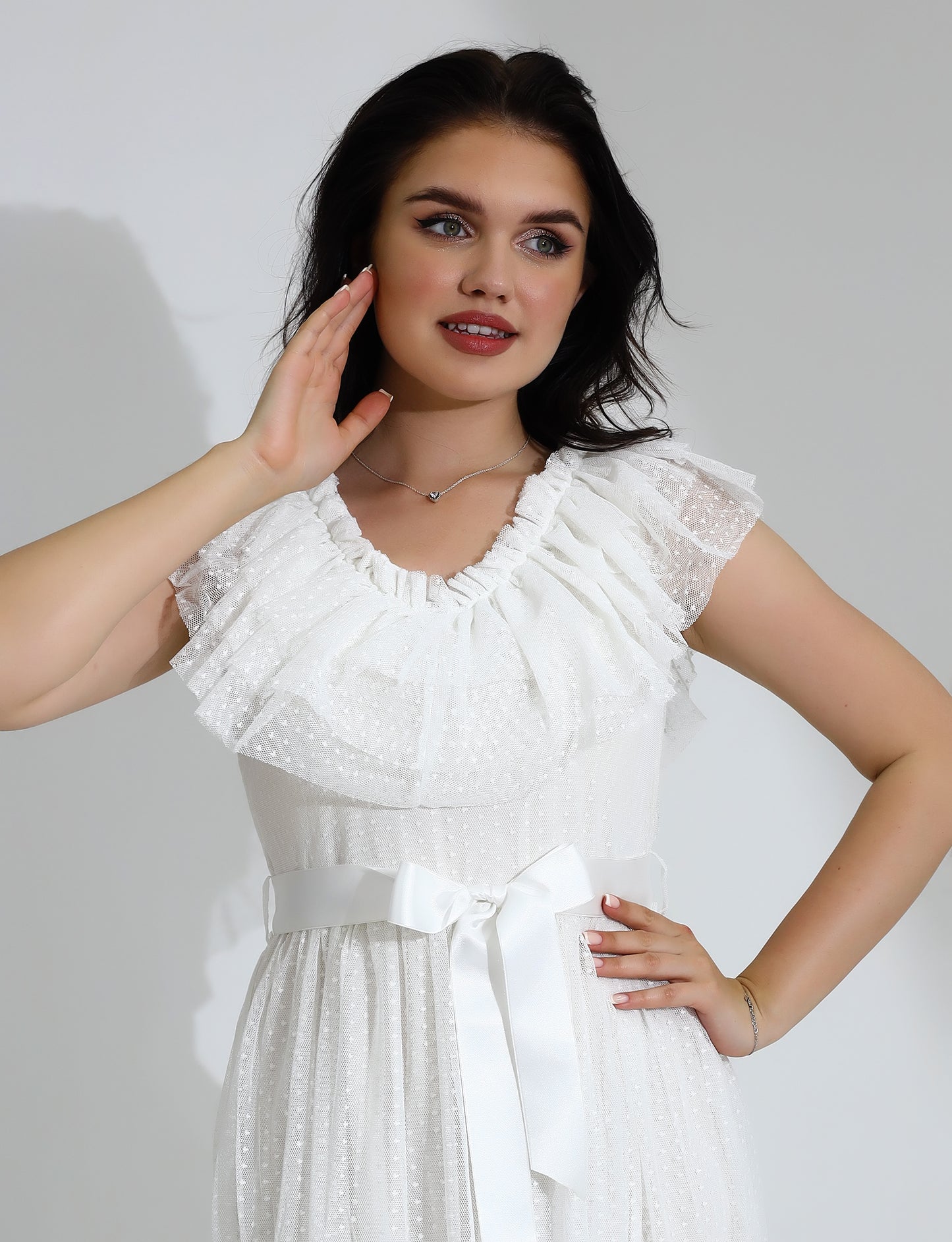Elegant White Ruffle Midi Dress