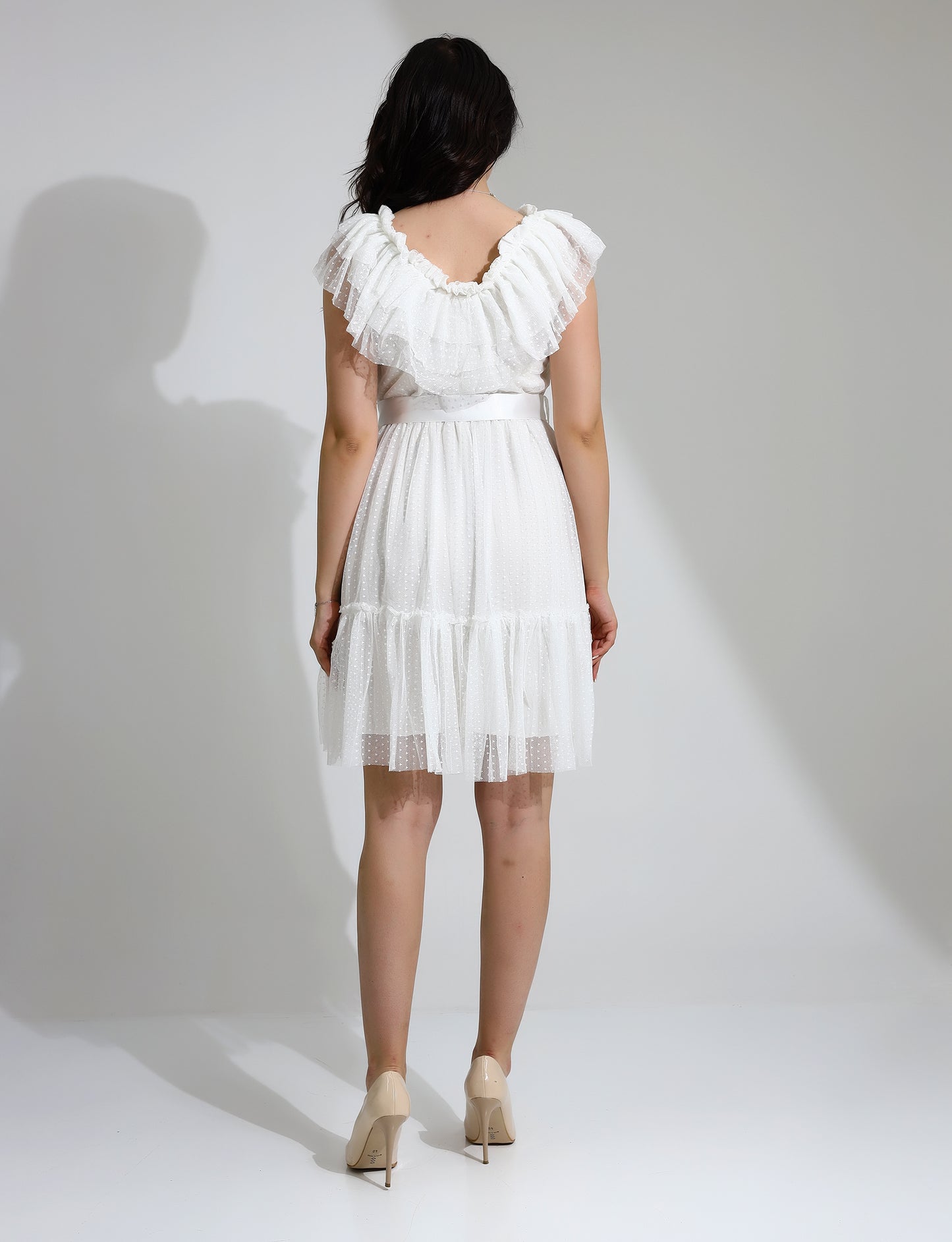 Elegant White Ruffle Midi Dress