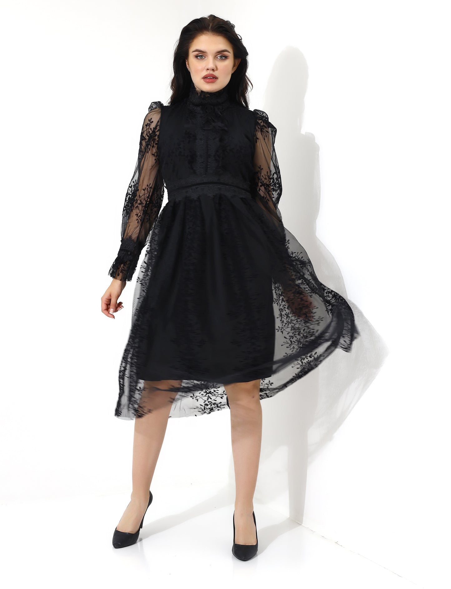 Elegant Black Lace Midi Dress