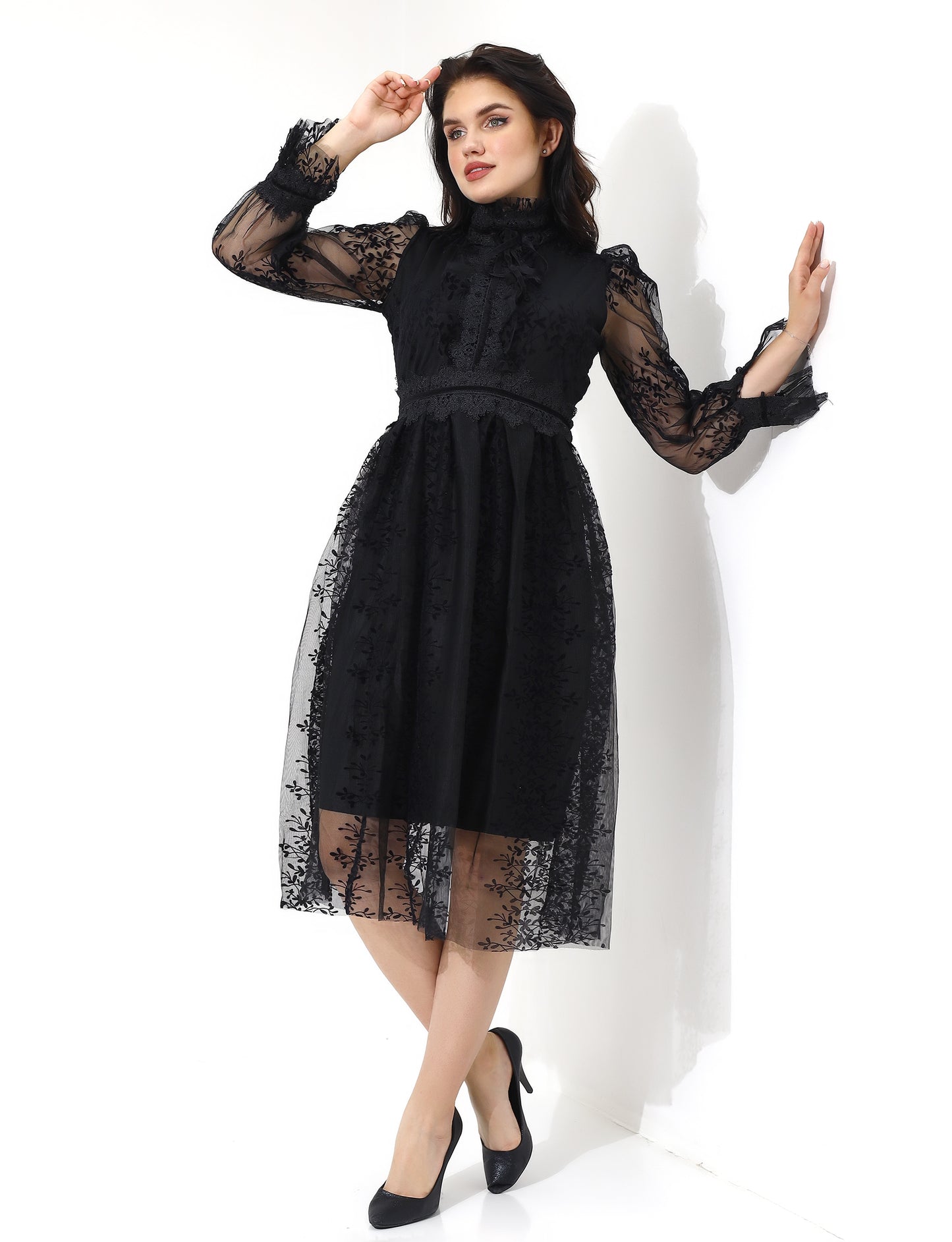 Elegant Black Lace Midi Dress