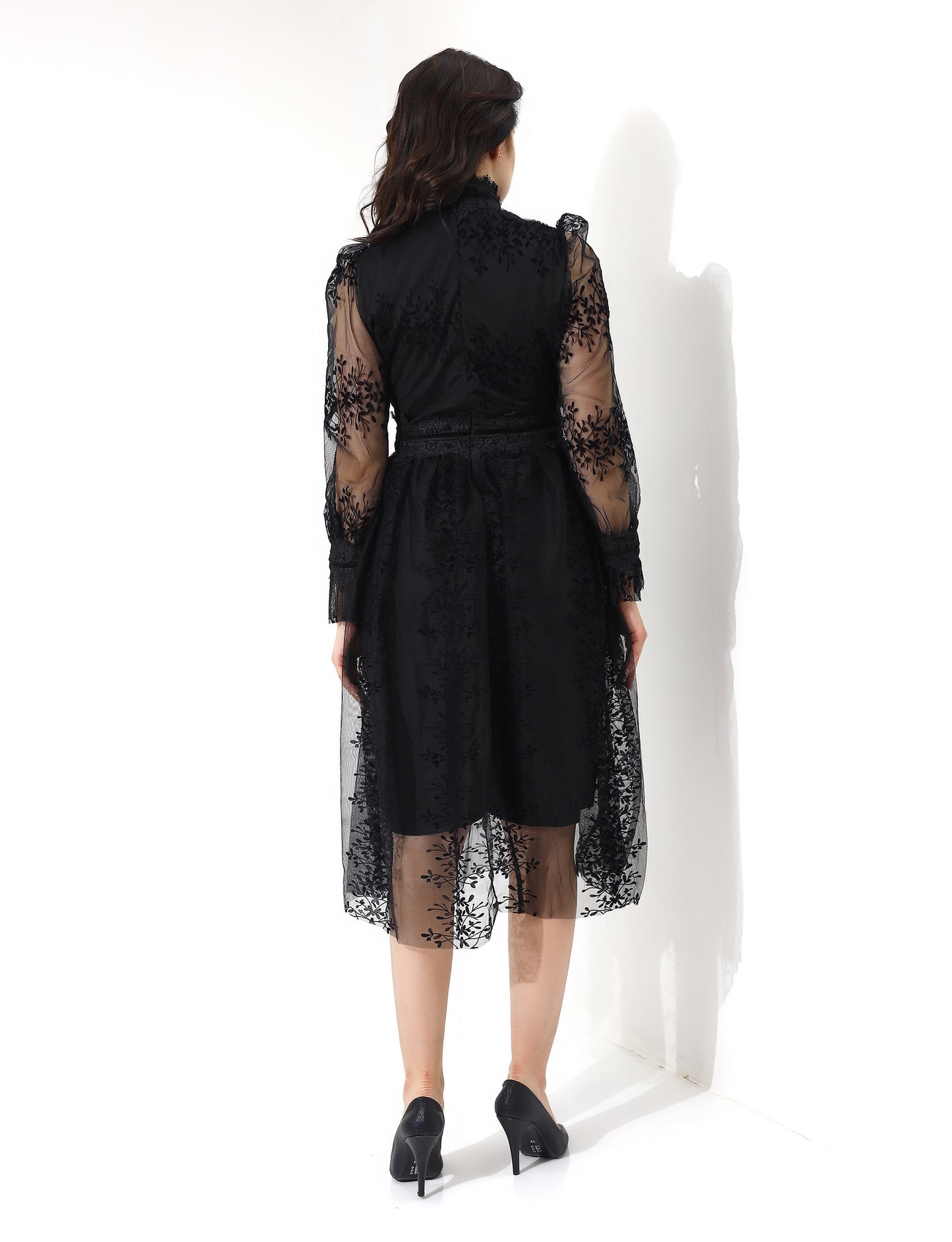Elegant Black Lace Midi Dress