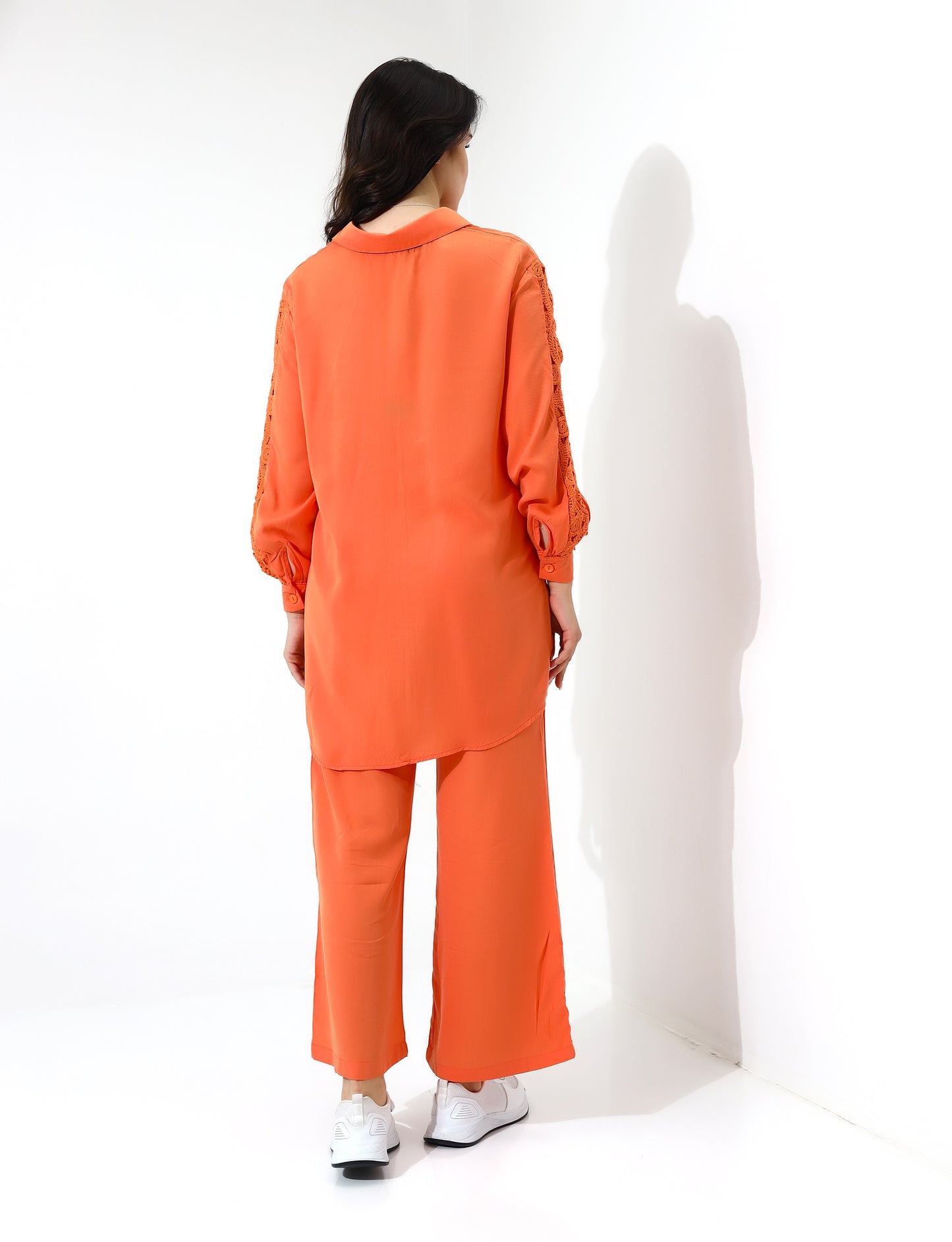 Womens Orange Two Piece Set with Lace Details
